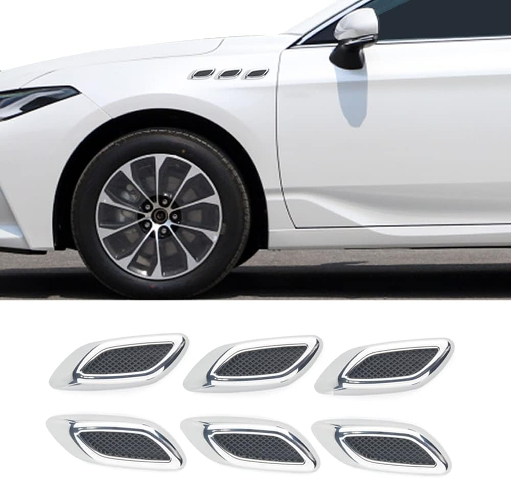 6Pcs Car Fender Trim Decorative Intake Universal Auto Air Flow Bumper Side Vent Decal Scoop Hood Spolier Door Carbon Fiber ABS Chrome Silver Exterior Glossy Black Sticker for Most Cars image number 5