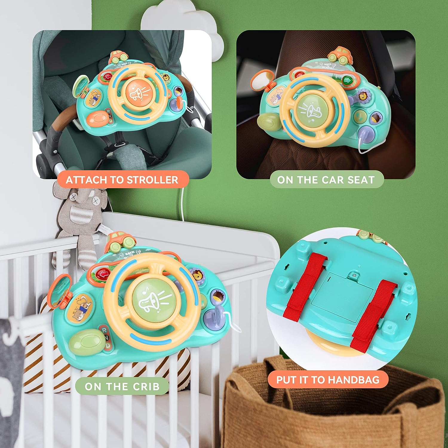 Baby Turn and Learn Driver Steering Wheel Toys, Musical and Light Toy for Toddler (Blue) image number 4