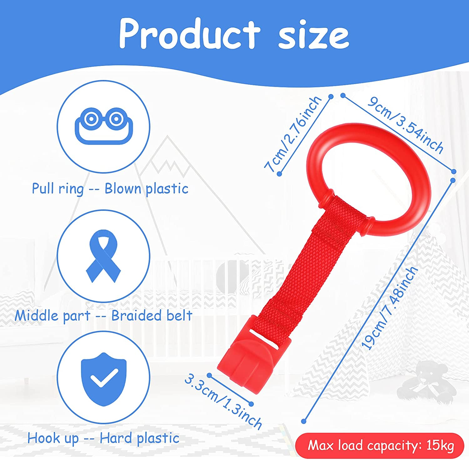 Sumind 8 Pieces Baby Pull up Rings for Playpen Baby Crib Pull Ring Baby Walking Exercises Assistant Bed Stand up Hanging Tool for Infant Toddler Practice