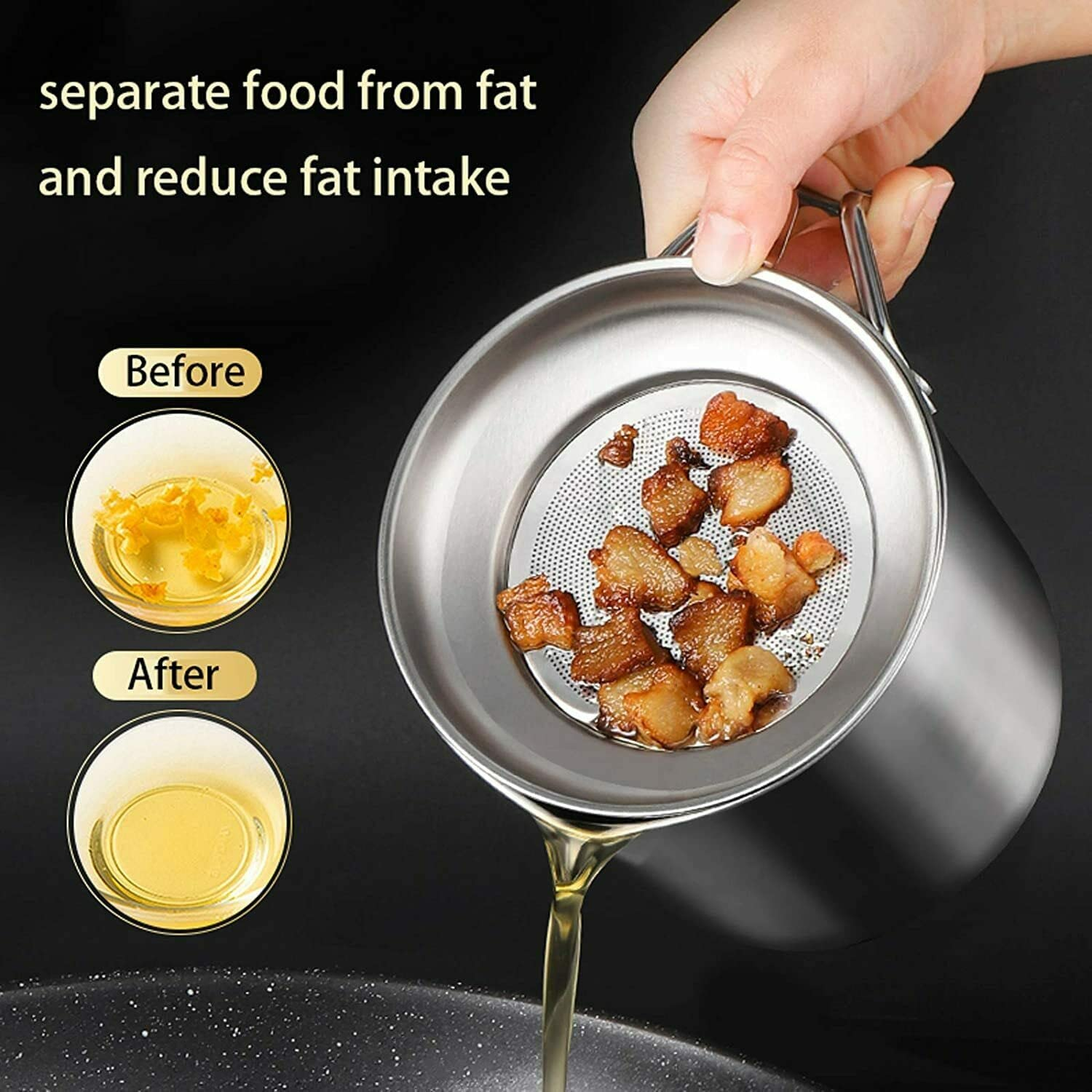 1.8L Stainless Steel Oil Filter Pot Cooking Soup Grease Strainer Separator image number 6
