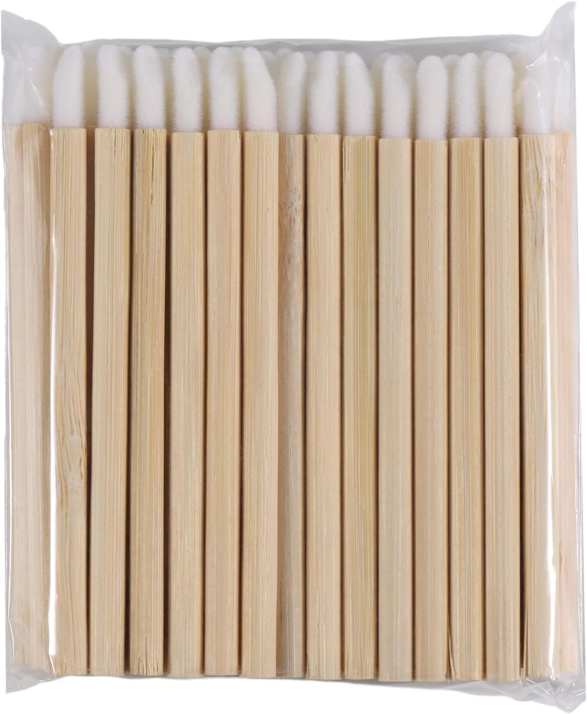 100 Pcs Wooden Makeup Lip Brushes Lint-Free Applicator Lip Gloss Wand with Bamboo Handle for Eyelash Extension Makeup Tools image number 3