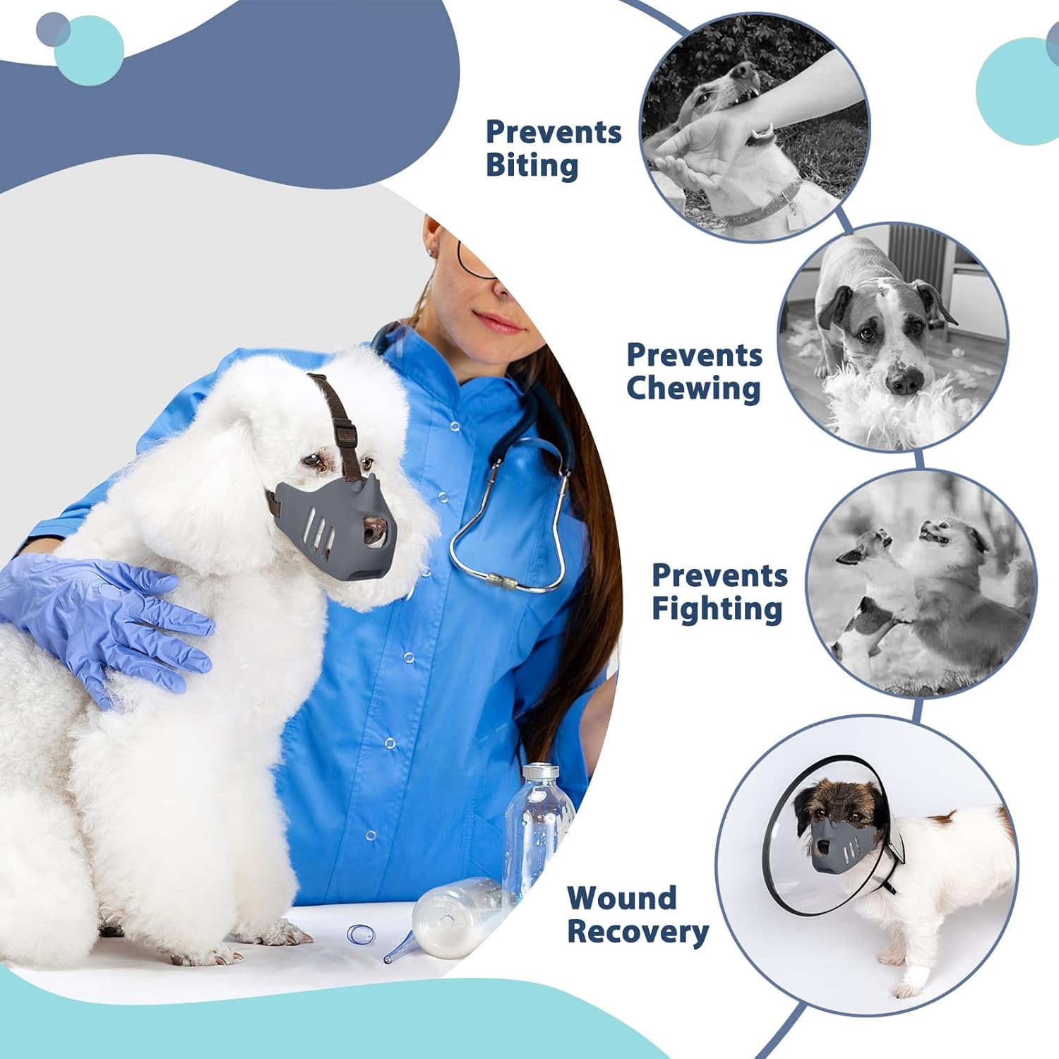 LUCKYPAW Dog Muzzle, Soft Muzzle for Small Medium Dogs Poodle Dachshund, Breathable Silicone Cage Mouth Cover to Prevent Biting and Chewing, Funny Rhino Shaped Muzzle with Adjustable Head Strap image number 7