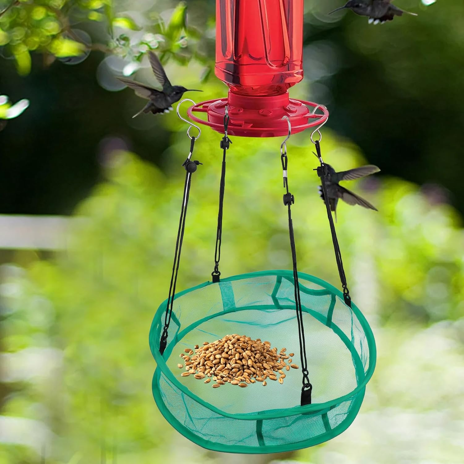 2Pcs Bird Feeder Trays, 16In/41.5Cm Diameter Hanging Platform Bird Seed Feeder Mesh Tray with Lanyards Windproof Design for Outdoor Yard Backyard Garden & Lawn Use
