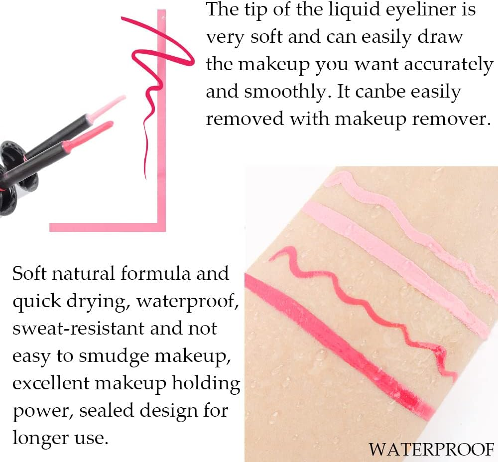 Evpct 2Pcs Hot Pink Rose Red Liquid Eyeliner Set Waterproof Neon Bright Light Pink Eye Liner Liquid Pen Pencil for Women Eyes Delineadores De Colores Para Ojos Delineador De Ojos Contra El Agua 02&11 image number 4