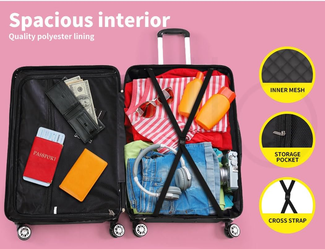 Slimbridge 3Pcs Luggage Set Suitcase Trolley, 20" 24" 28" Inch Sets Travel Packing with Built-In Lock, Hard Shell 360&deg; Wheels Spinner Luggages Suitcases, Dark Grey image number 4