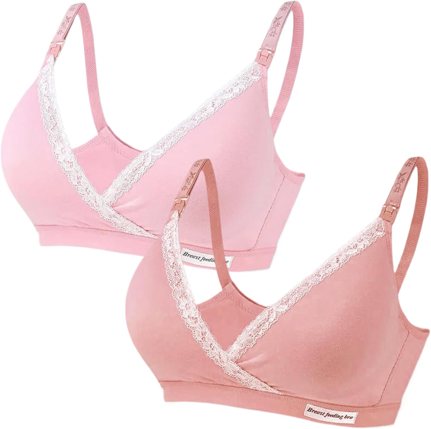 Dress Cici Nursing Plunge Bra Full Coverage - No Underwire Cotton Breastfeeding Bras, 2 Pack