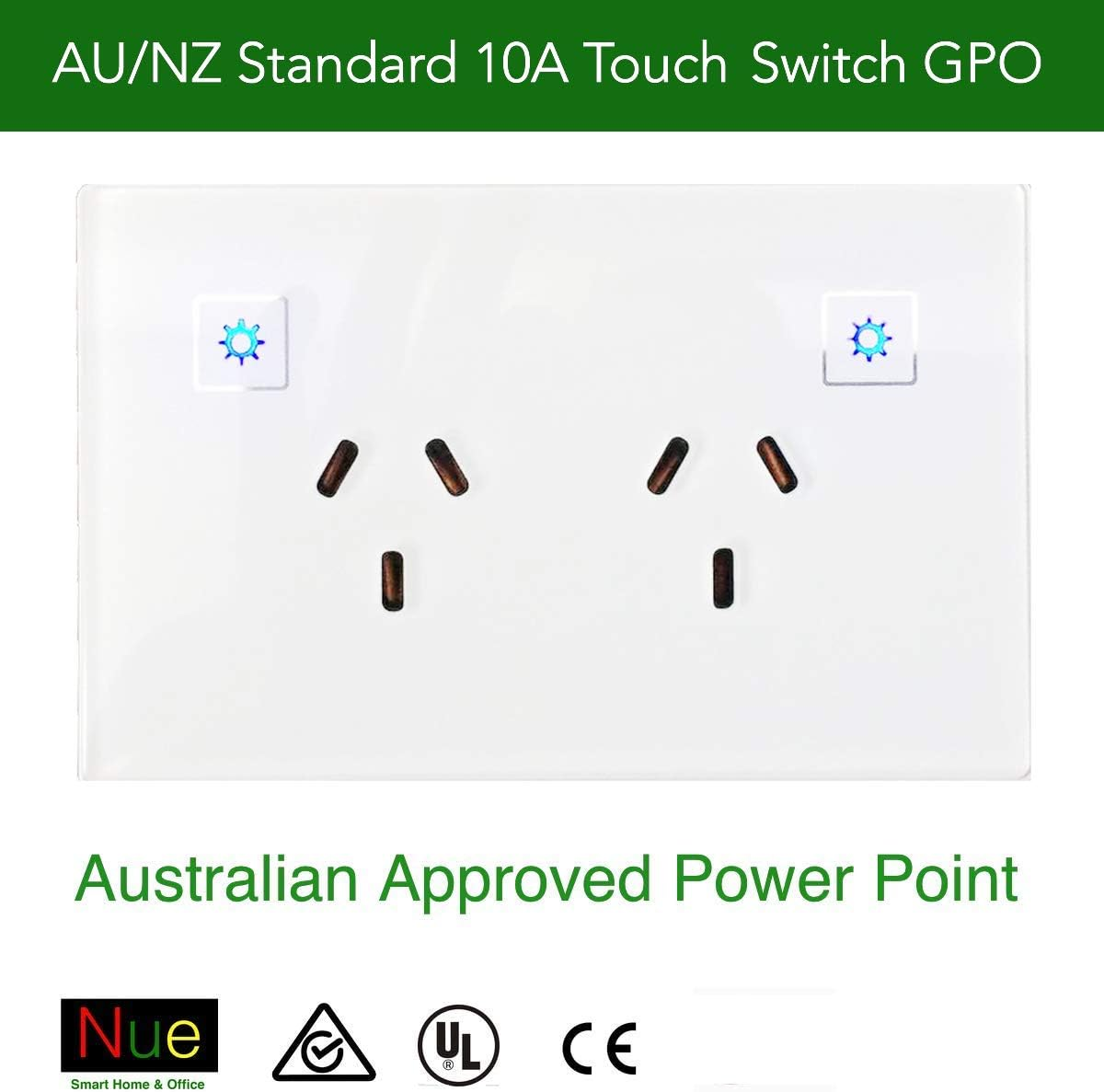 AU Standard Crystal Twin Power Point Wall Socket with Touch Switch Led Indicator Double GPO image number 1