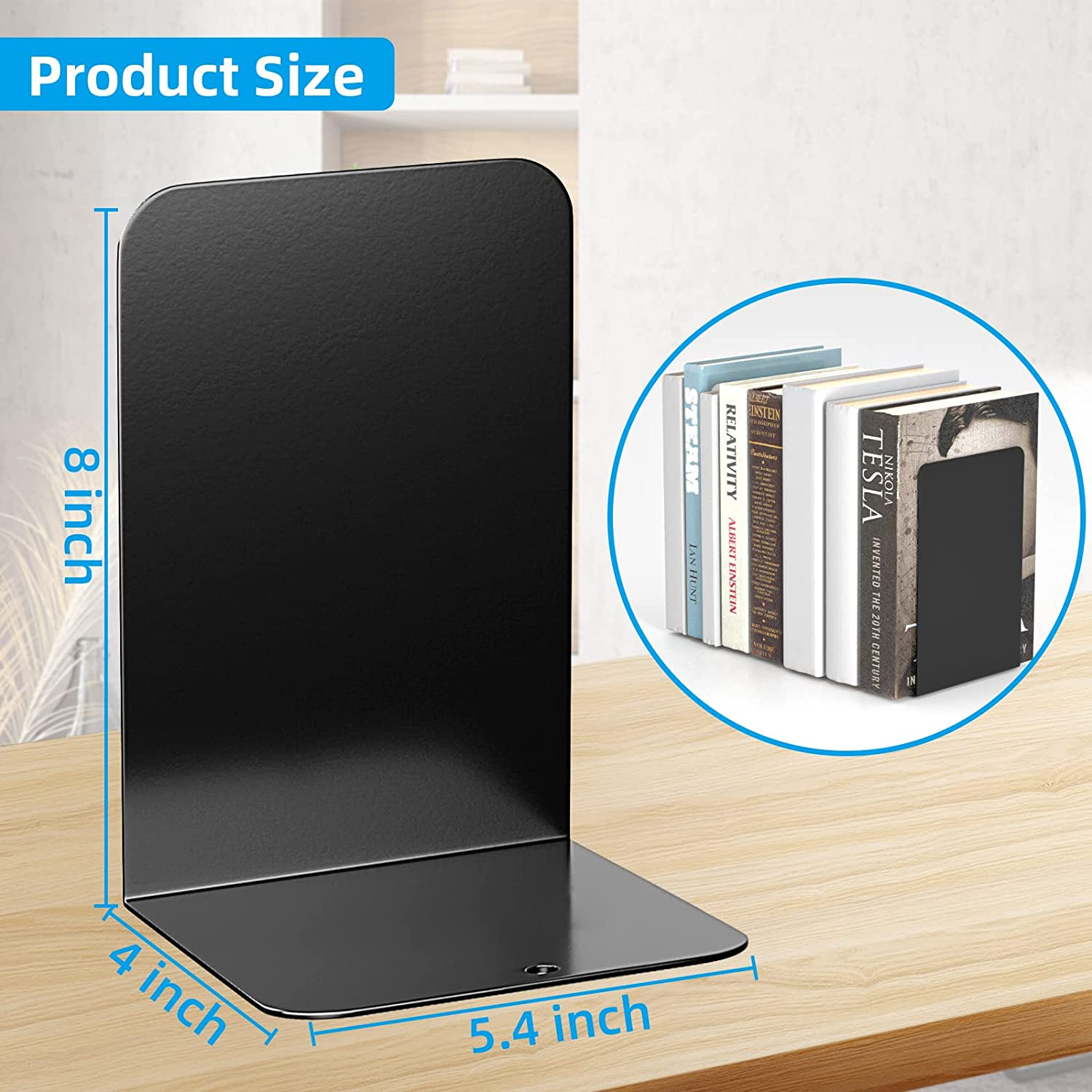 VFINE Bookend, Black Metal Book Ends, Book Ends for Shelves Heavy Duty Bookends, Bookend for Shelves, Book Ends for Heavy Books,Bookend Stopper, Black Bookends 3 Pairs - Black 4 Pairs Bookends image number 5