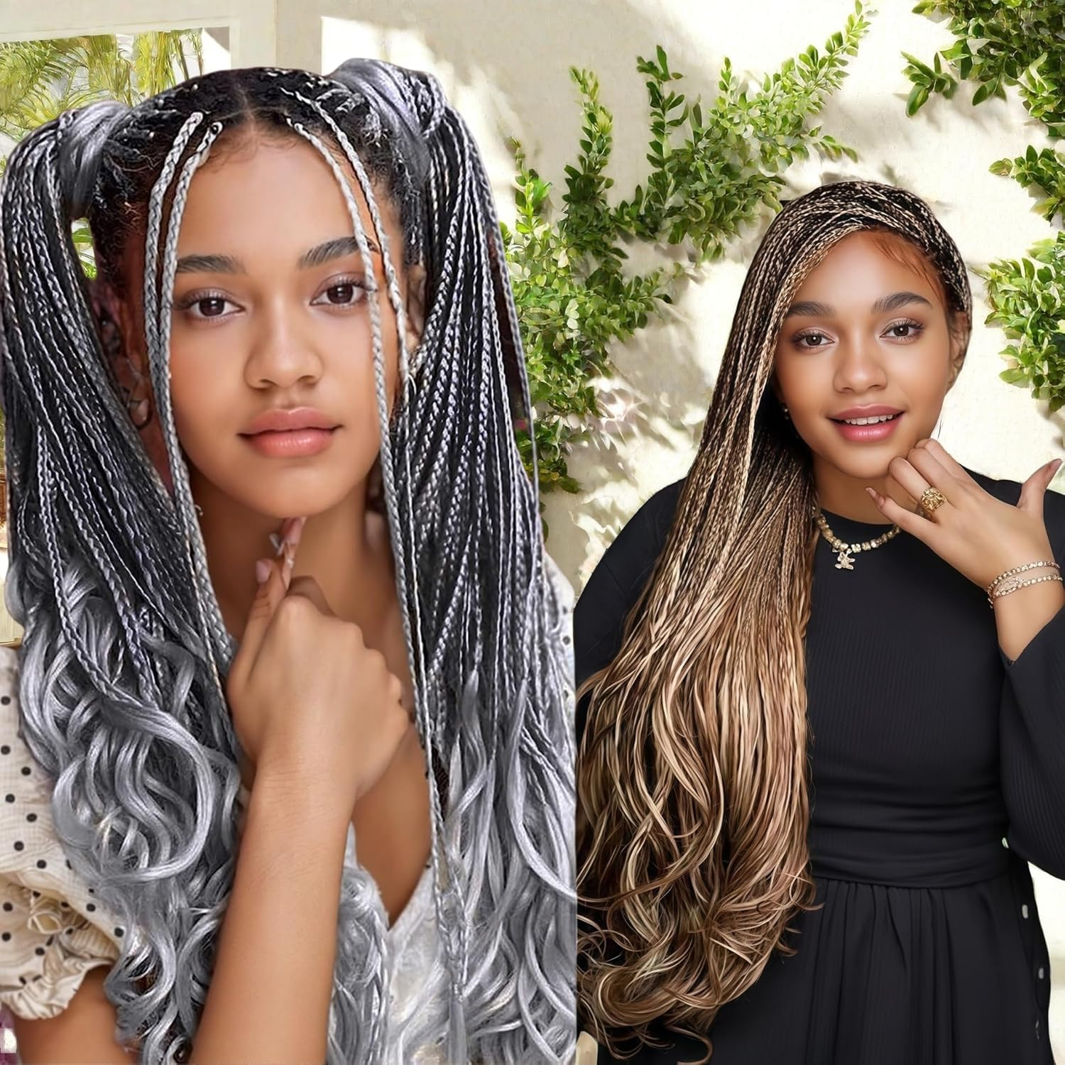 French Curl Braiding Hair 24 Inch Pre Stretched Loose Wave Bouncy Braiding Hair 6 Packs Spanish Curl Braiding Hair Extensions(Tgray) image number 4