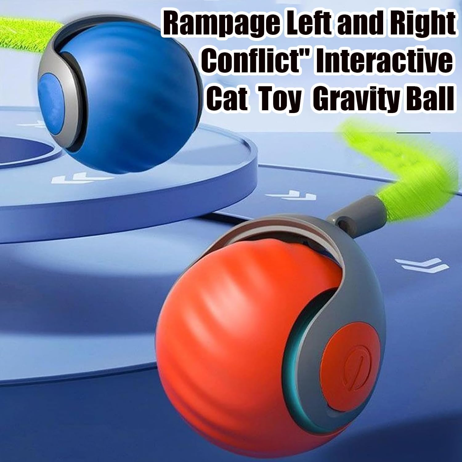 Speedy Tail Cat Toy, New Generation Interactive Cat Toy, Smart Interactive Cat Toy Ball, Speedy Tail 2.0, Two Speed Adjustment, Automatic Moving Cat Toy Ball with Tail, Mix, Orange+Blue image number 5