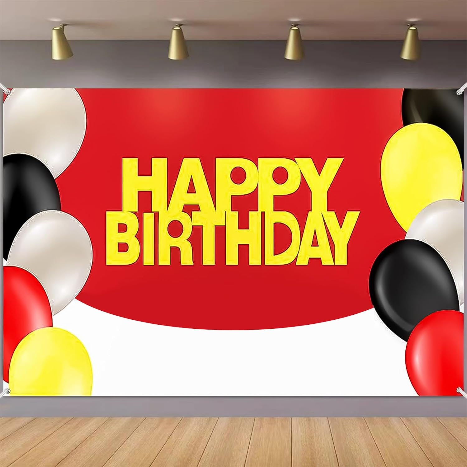 6.1 X 3.6 Feet Red White Ball Birthday Backdrop Extra Large Happy Birthday Photography Backdrop Party Background Banner for Kids Birthday Party Decoration image number 2