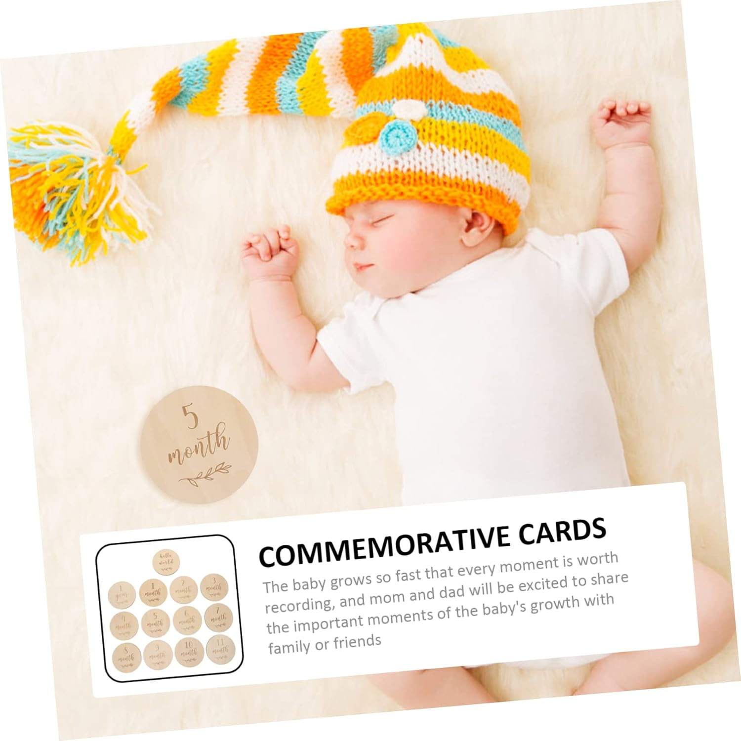 UPKOCH 13Pcs Wooden Growth Milestone Cards Monthly Announcement Cards with Natural Design for Newborn Photo Props First Year image number 5