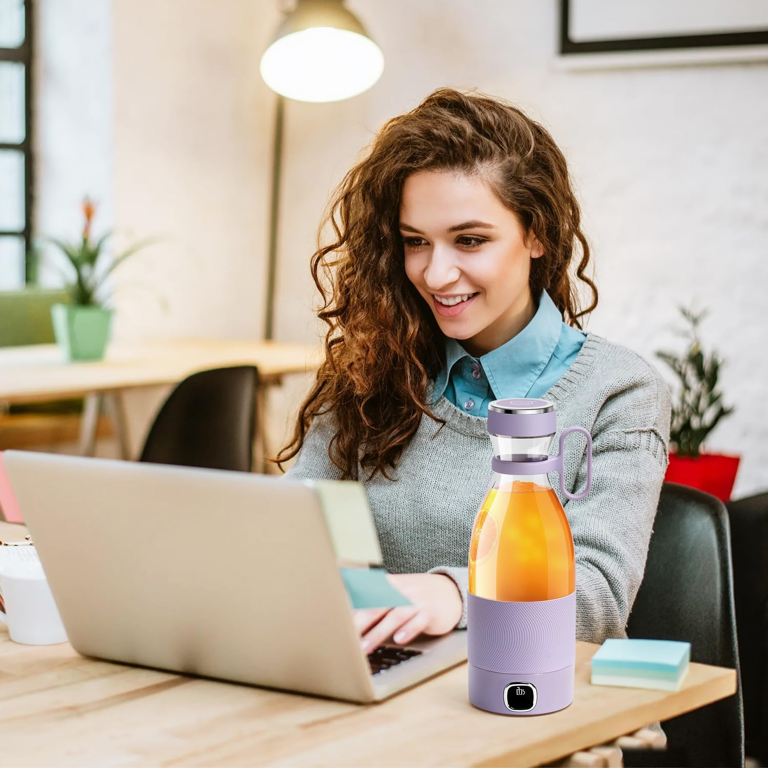 Portable Blender, MIAOKE 6 Blades Juicer Cup for Juice Shakes and Smoothies 350Ml Mini Blender with Led Display Usb Rechargeable,3000Mah Rechargeable Battery, for Home Sports Outdoors Travel-Prple image number 4