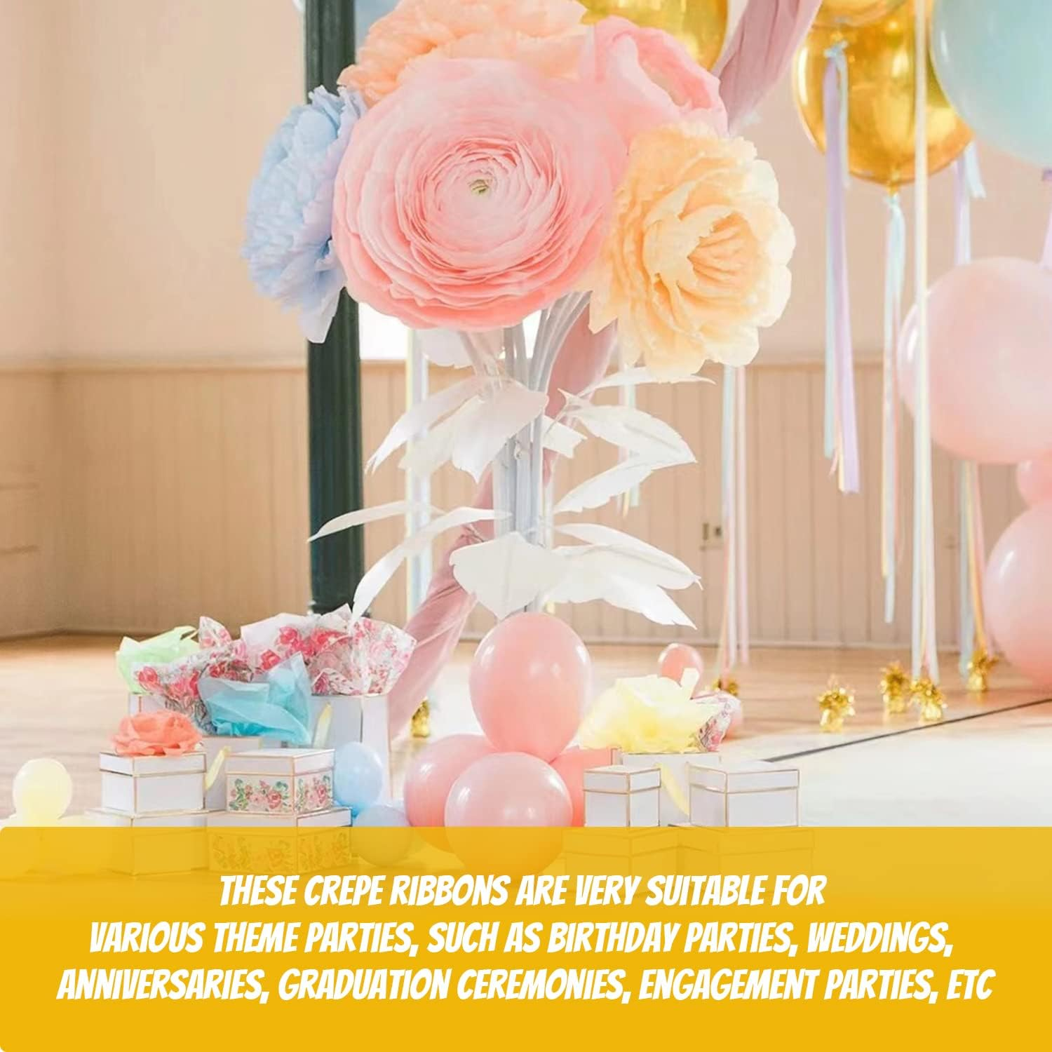 Crepe Paper 8 Rolls Wide Crepe Paper Streamers 10 Inch X 8 Feet Artificial Floral Arrangements DIY Flower Making Kits Green Floral Tape and Wire for Wedding Festival Party Decorations Craft Supplies - 6 Rolls Green Series image number 6