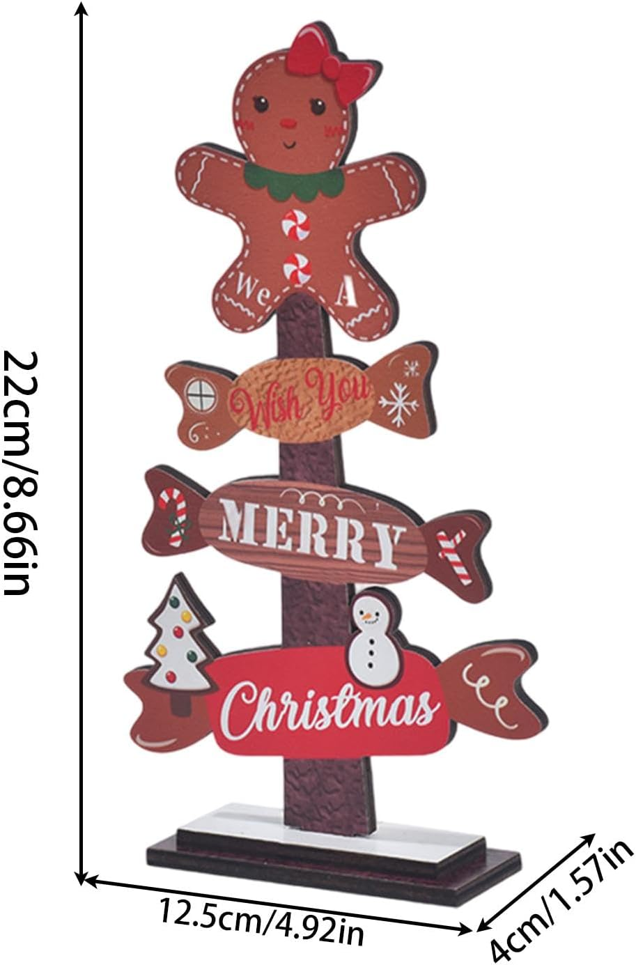 Wood Christmas Trees,Small Table Top Christmas Tree with Gingerbread Man Topper - Holiday Ornament Christmas Tiered Tray Decor Decorative Sign for Shopping Window Desk Shelf image number 4
