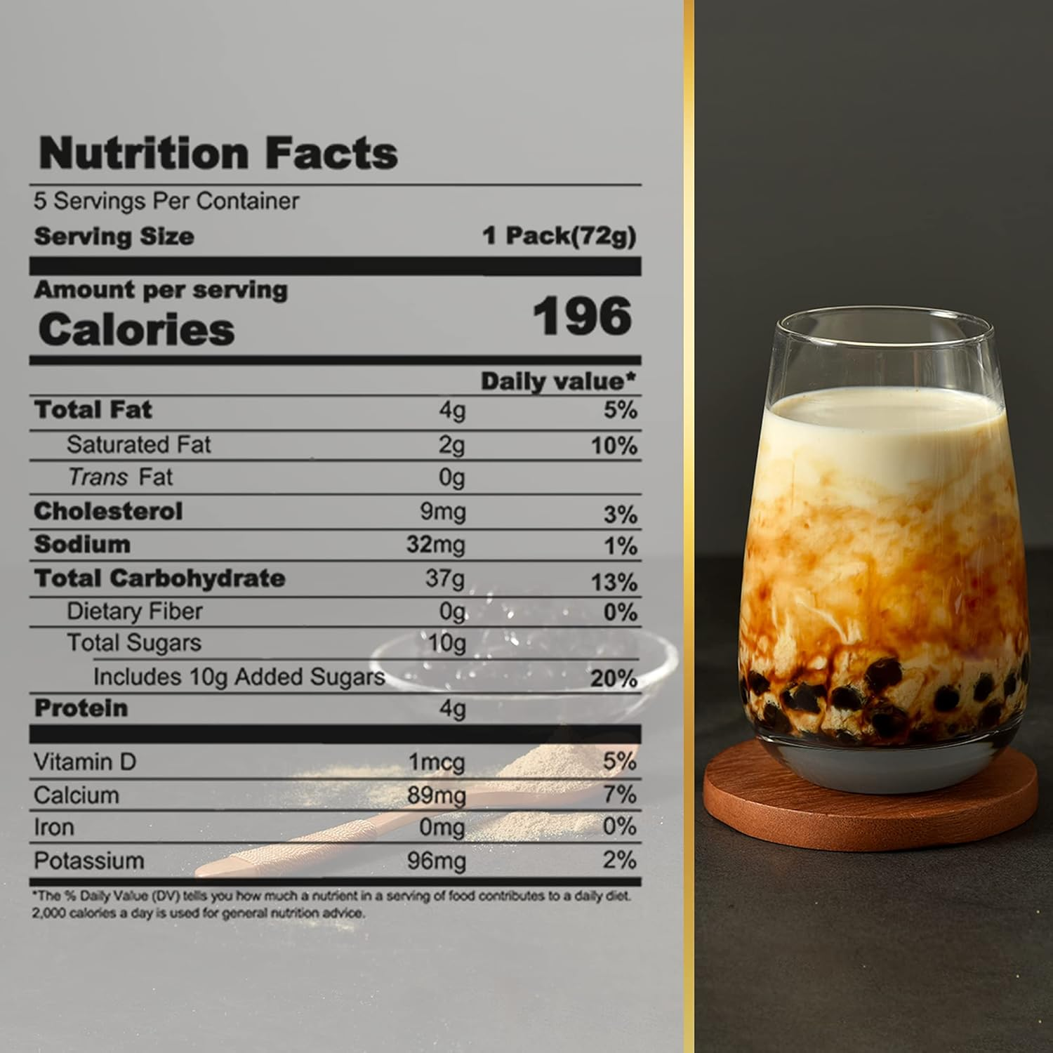 OKTEA Bubble Pearl Milk Tea with Brown Sugar Kit - Assam Blend, Slow-Roasted Brown Sugar, New Zealand Milk, Preservative-Free Tapioca, Serve Hot or Iced - Single Pack of 5 Servings image number 1