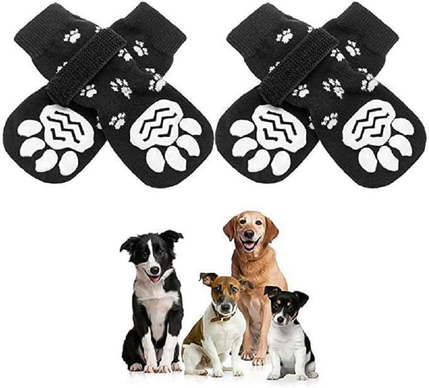 Double Side Anti-Slip Dog Socks - 2 Pairs Paw Protectors with Grips, Dog Shoes with Strong Traction Control, for Outdoor Hot/Cold Pavement, Indoor Hardwood Floors, Prevent Licking (Black, L) image number 3