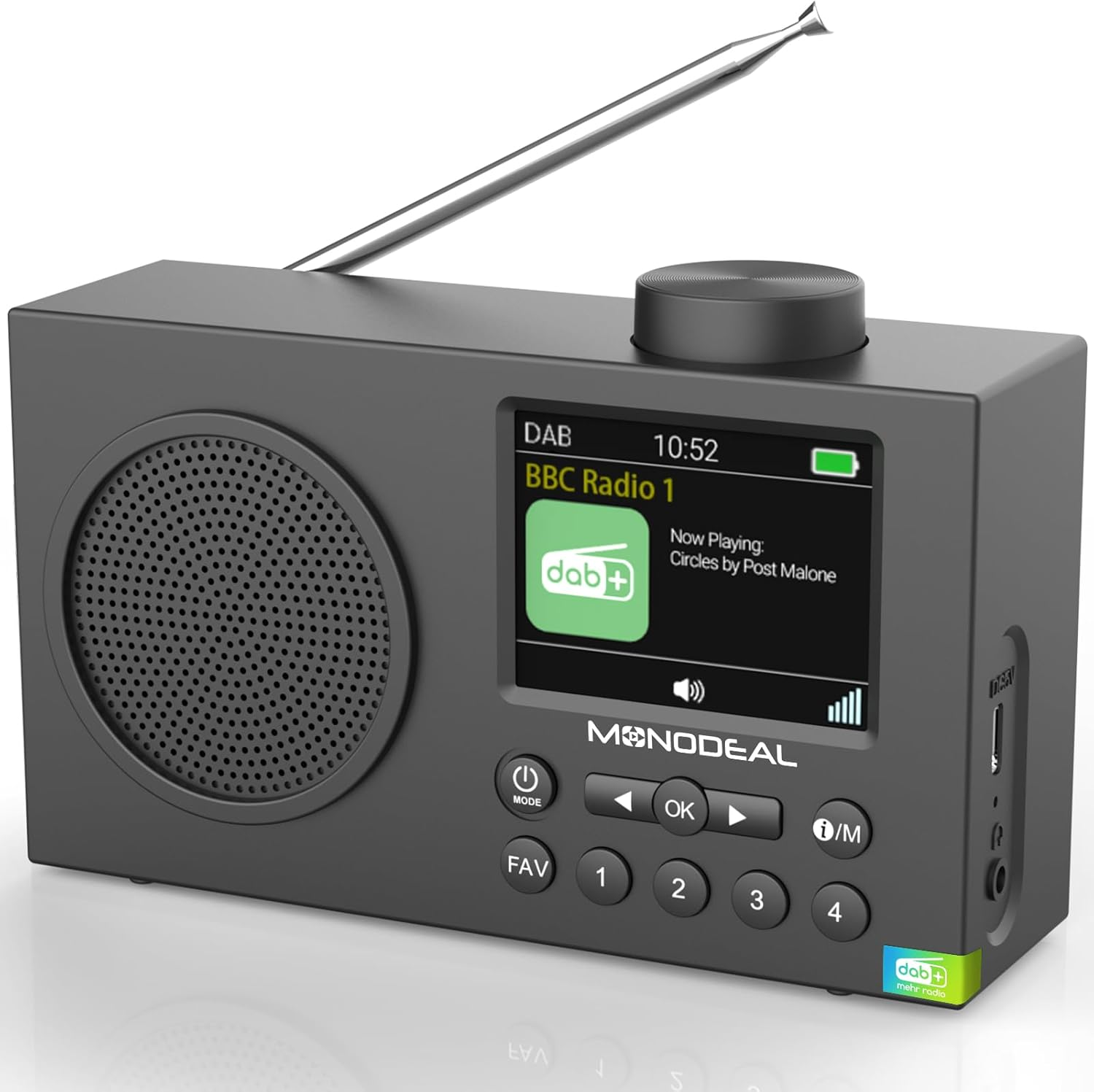MONODEAL Portable Radios & DAB, Digital Radio with Large 3" TFT Display, Rechargeable DAB/DAB+ Radio Portable with Hifi Stereo Sound, Sleep Timer,Headphone Jack,Aux-In,Usb Charging Cable