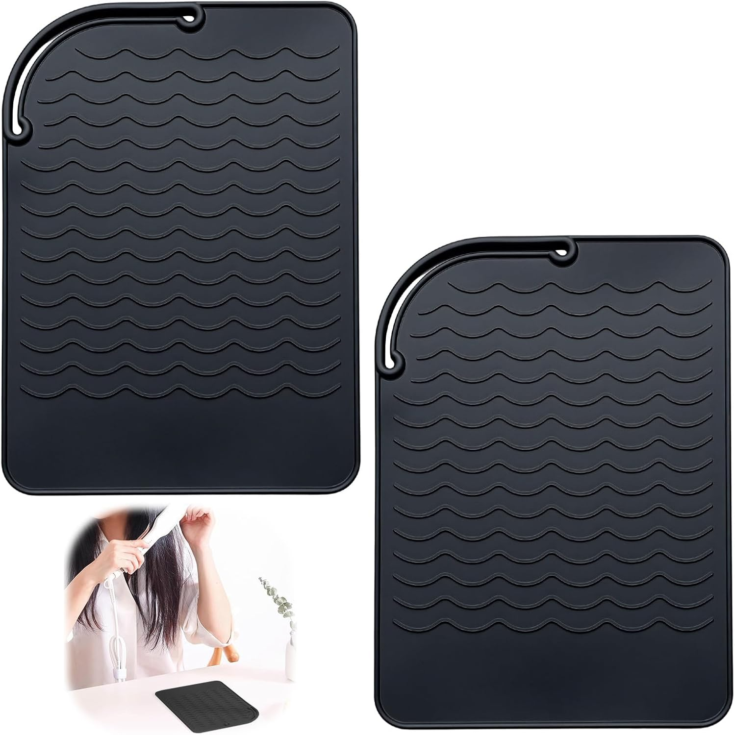 Ozessence 2 Pcs Heat-Resistant Mat for Curling Irons, 21&times;15.8Cm Portable Heat Silicone-Resistant Mat for Curling & Flat Irons, Used for Anti-Slip Protect Desktop and Travel Carry image number 1