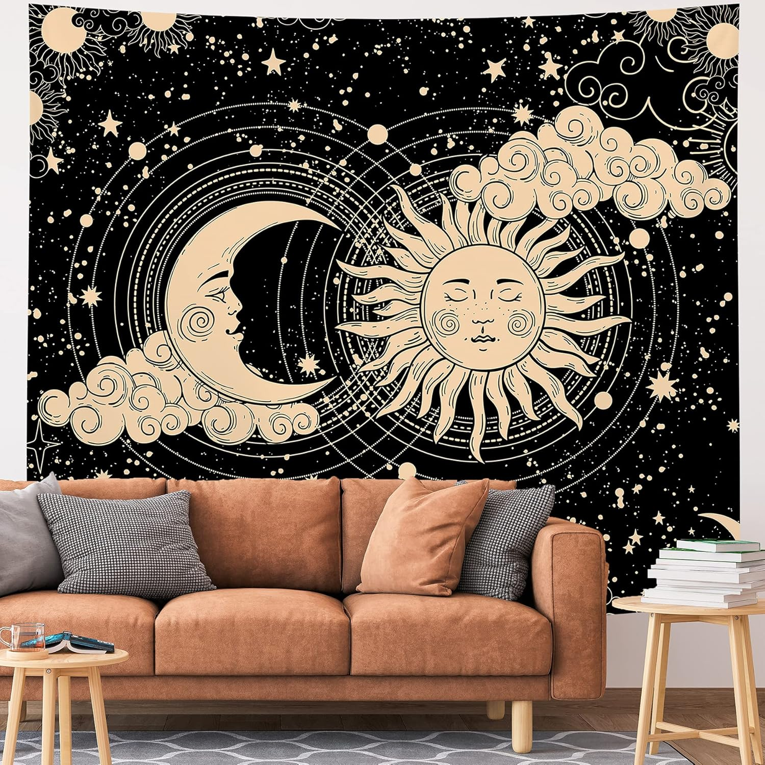 IMANDALE Sun and Moon Tapestry Aesthetic Sun Moon Tapestry Black Dark Spiritual Tapestries Wall Hanging Room Decor for Bedroom, Livingroom (51"X59", Moon and Sun) image number 5