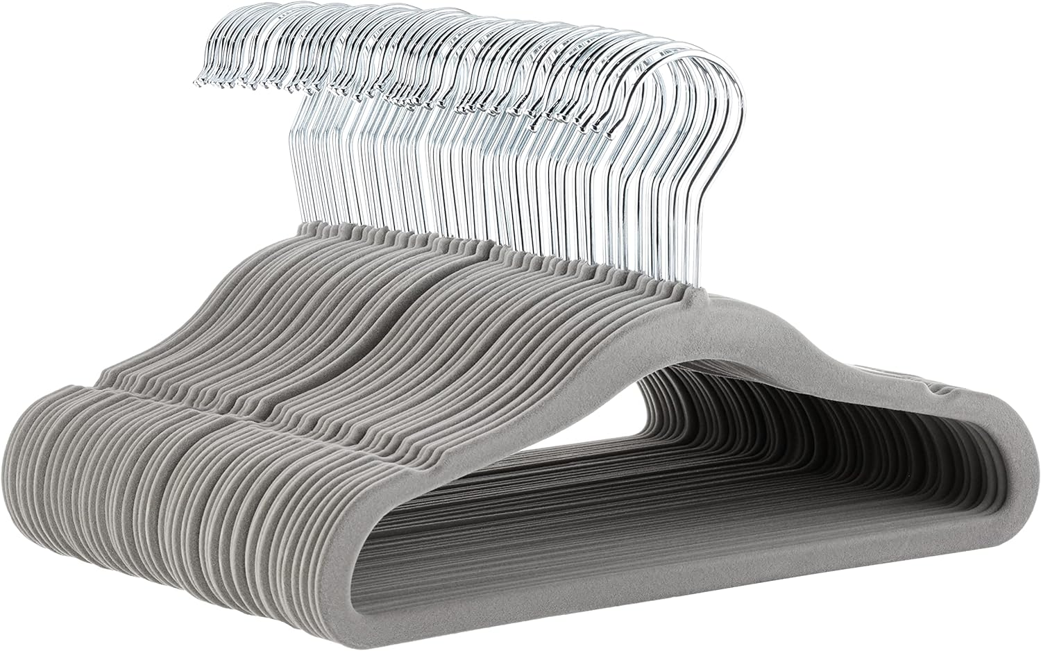 Amazon Basics Kids Velvet, Non-Slip Clothes Hangers, Gray - Pack of 50 image number 1