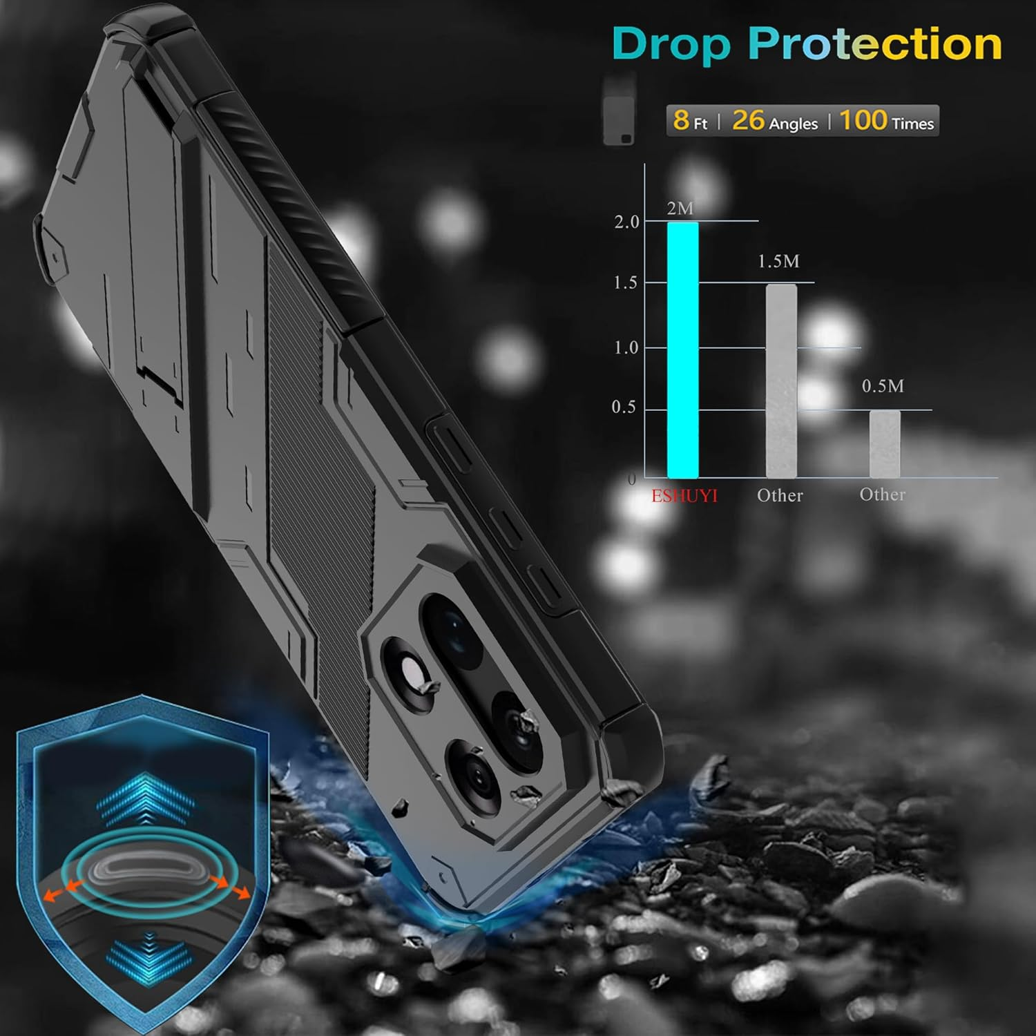 ESHUYI Compatible with Oneplus 15 Case with Stand Holder Protective Case [For Mobile Phone Holder Car Magnet] Military Shockproof Mobile Phone Case, Black image number 2