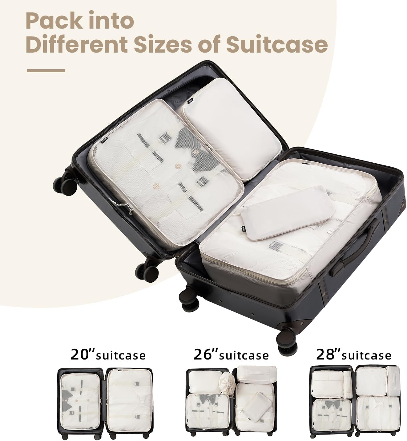 BAGAIL 10 Set Packing Cubes Various Sizes Packing Organizer for Travel Accessories Luggage Carry on Suitcase-Cream
