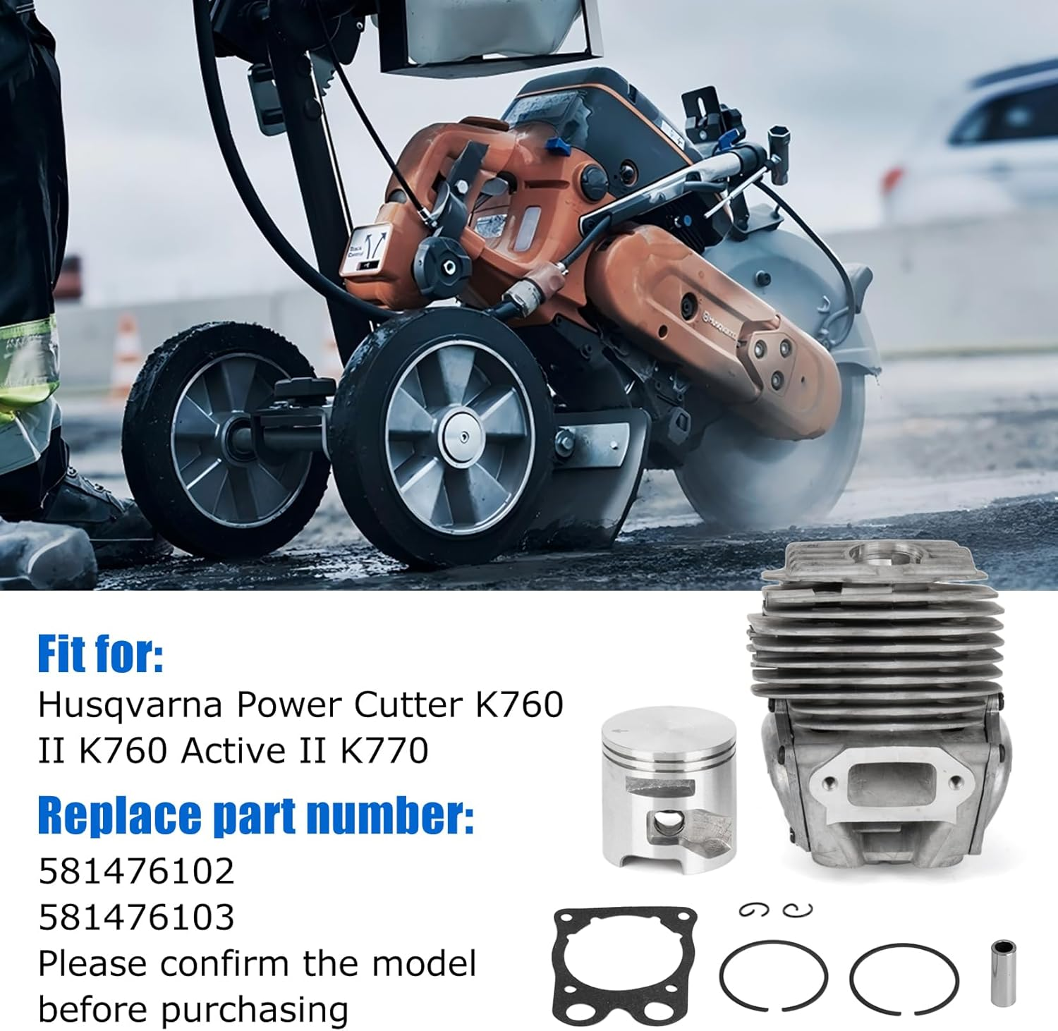 Psler 51Mm Cylinder Piston Kit - Replace 581476102 581476103 Cylinder Assembly Piston Overhaul Kit Compatible with Husqvarna Power Cutter K760 II K760 Active II K770 image number 5
