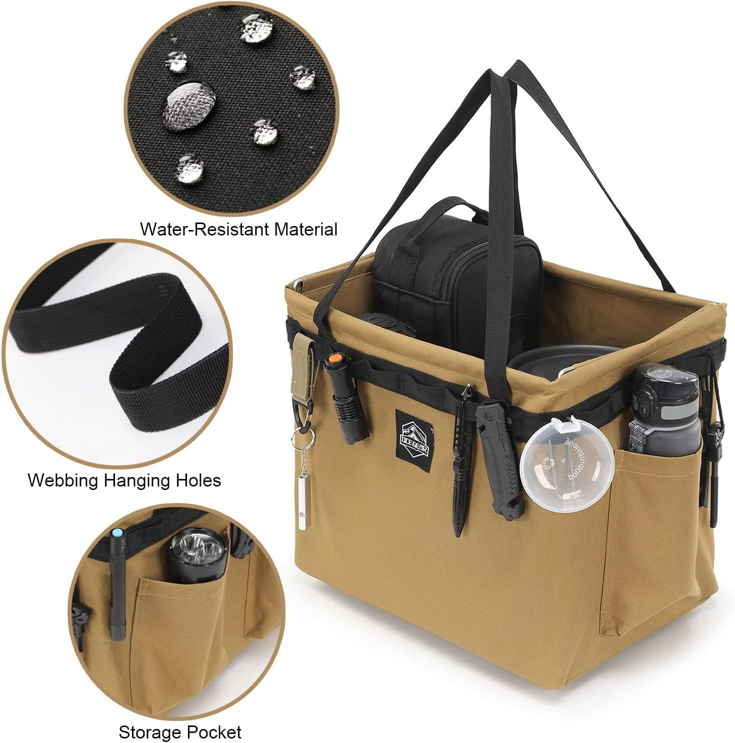 Camping Storage Bag Multifunctional Collapsible Tactical Bag, Car Trunk Organizer for Tool, Cookware Carry Bag, Picnic Basket for Outdoor, Travel, Hiking, Camper, RV (Khaki) image number 6