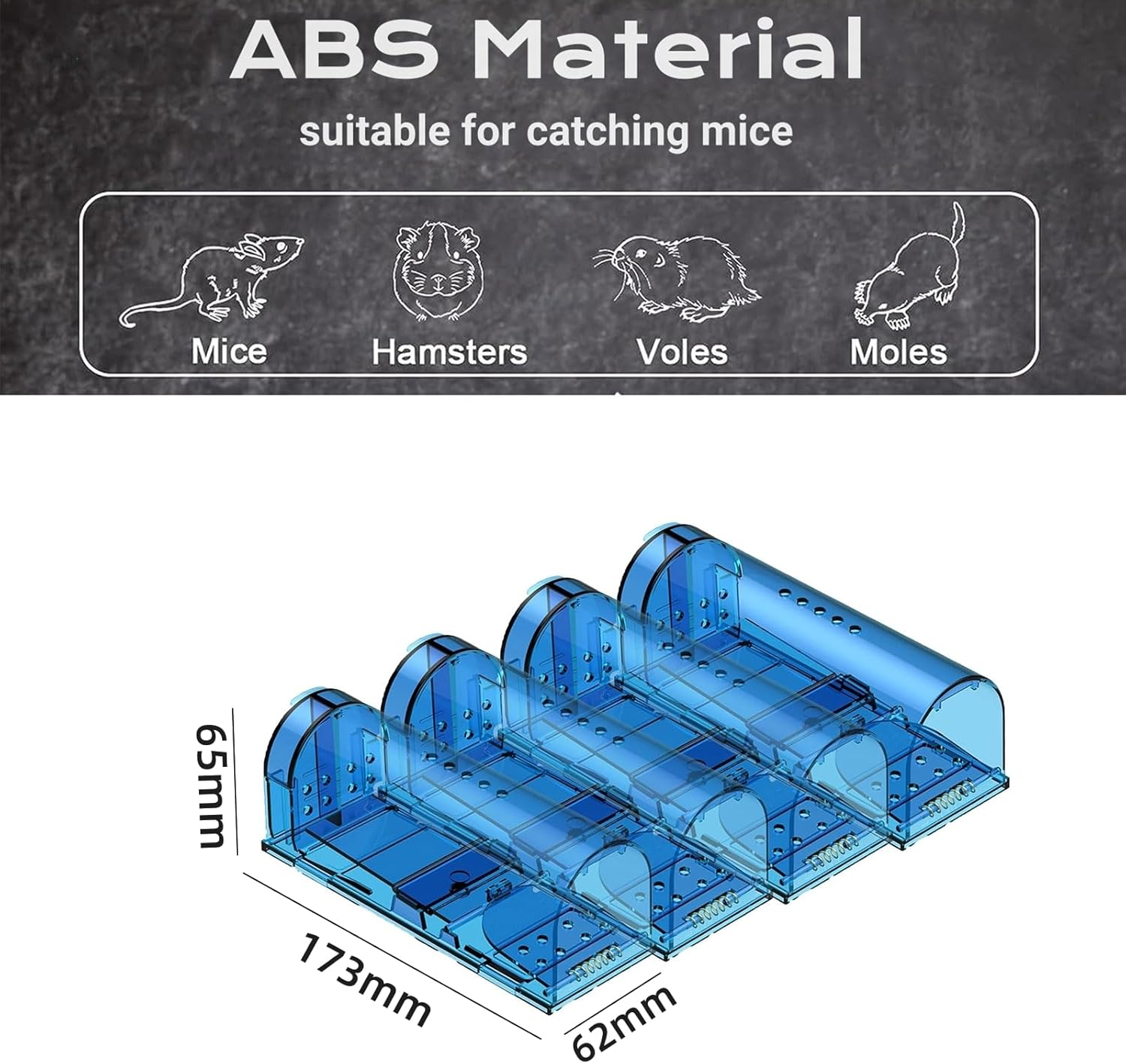 4Pcs Humane Mouse Trap Cage, Easy Set Durable Traps, Safe for Children, Pets and Humans (4, Blue-01)