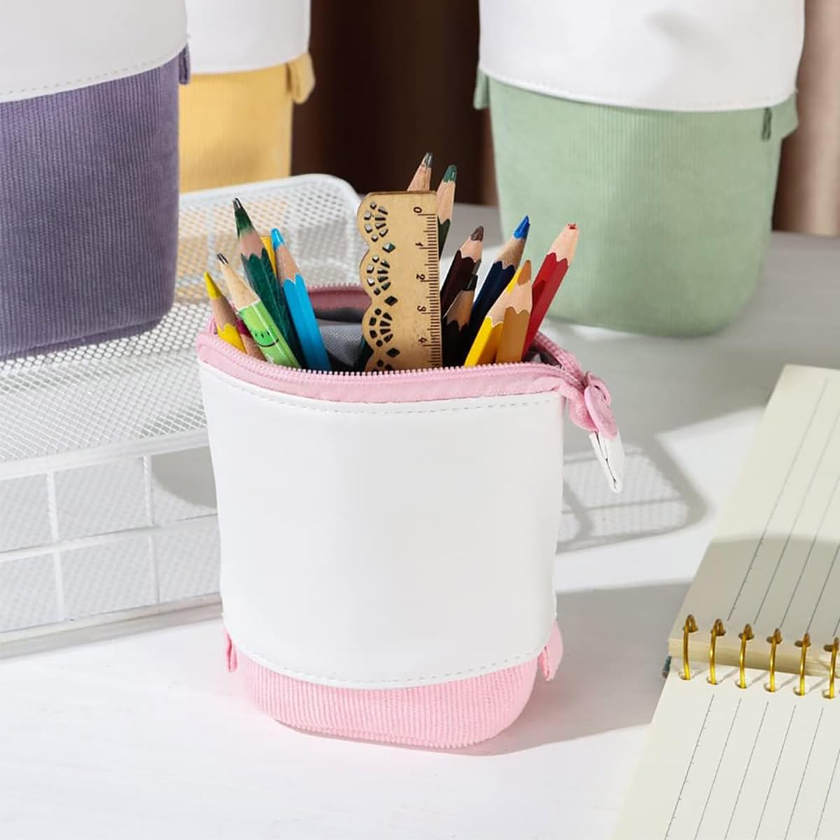 AIMALL South Korea Cute Simple Telescopic Pen Holder, Stretchable Canvas Pencil Bag, Pull-Down Design, Ideal for School and Office Supplies - Blue image number 5