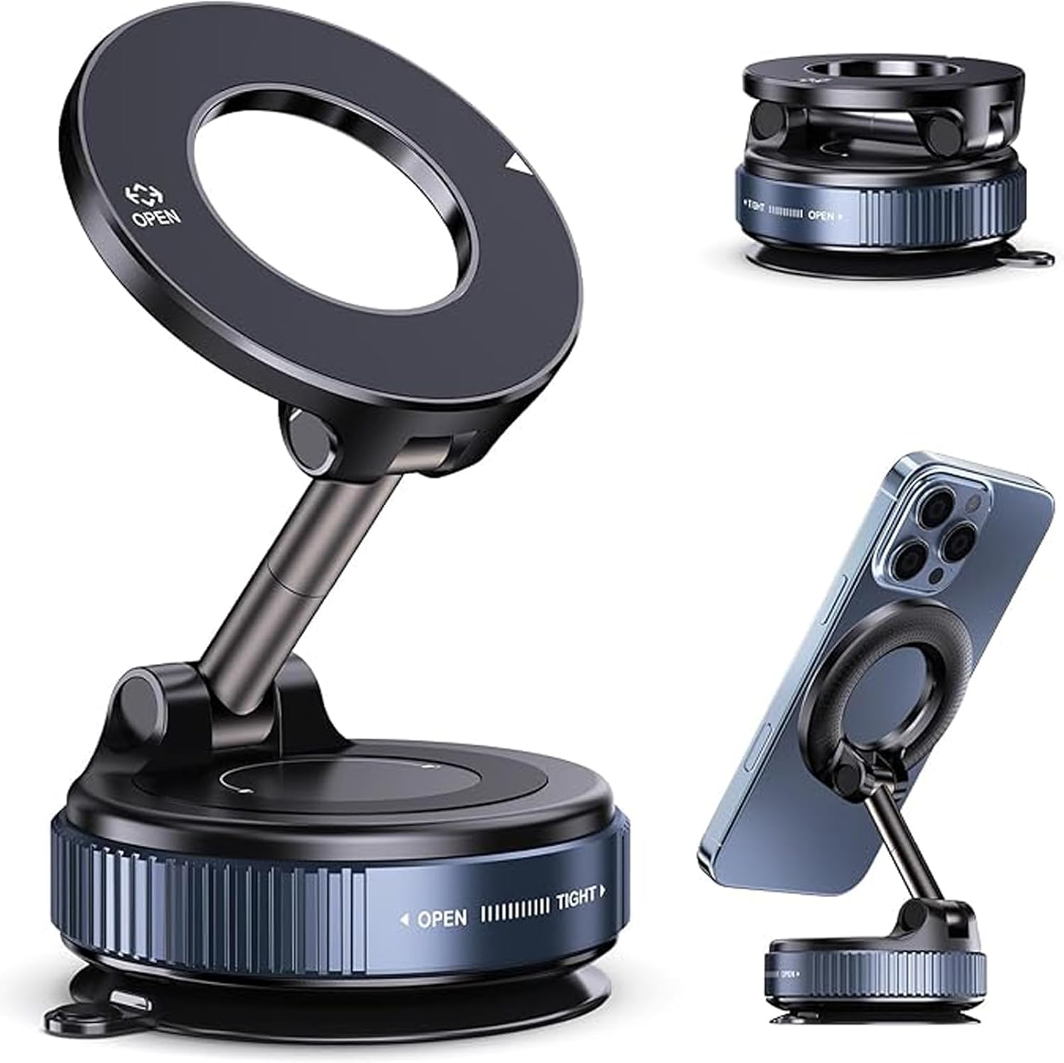 Rookii 360&deg;Vacuum Magnetic Suction Phone Holder,Foldable and Retractable Hands-Free Suction Cup Phone Mount for Car/Gym/Mirror/Smooth Surface, Compatible with Iphone Android and All Smartphones.