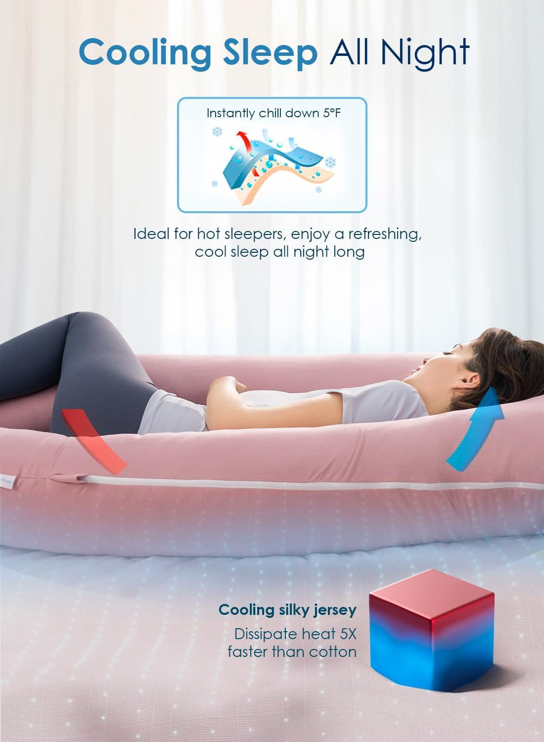 QUEEN ROSE Pregnancy Pillows for Sleeping, Cooling U Shaped Body Pillow, Maternity Pillow for Pregnant Women, Pink image number 3