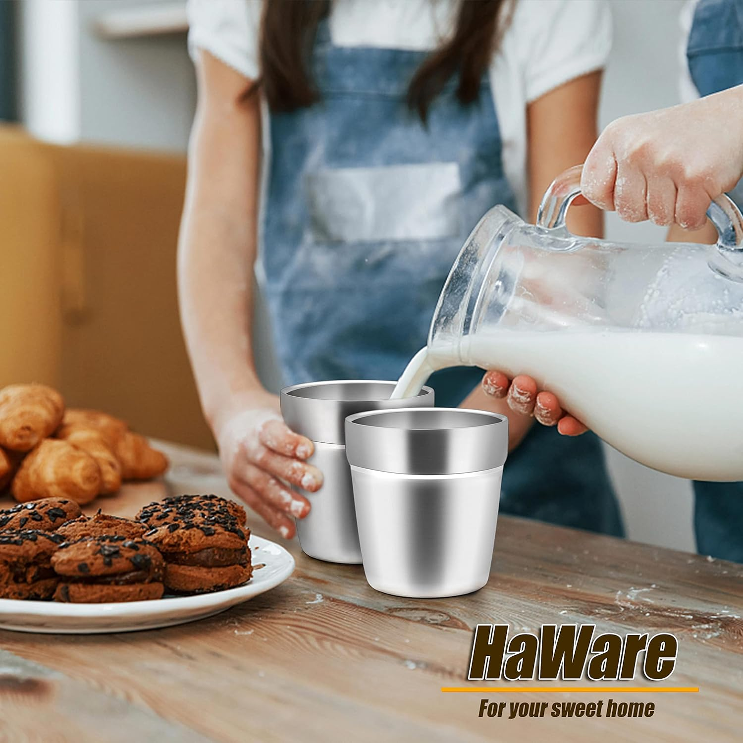 Haware Metal Cups for Toddlers Kids, 6 Ounce Stainless Steel Double Wall Insulated Tumblers, Espresso Cups Mugs, Stackable Drinking Glasses for Party Camping Outdoor, Dishwasher Safe - 4 Packs image number 4