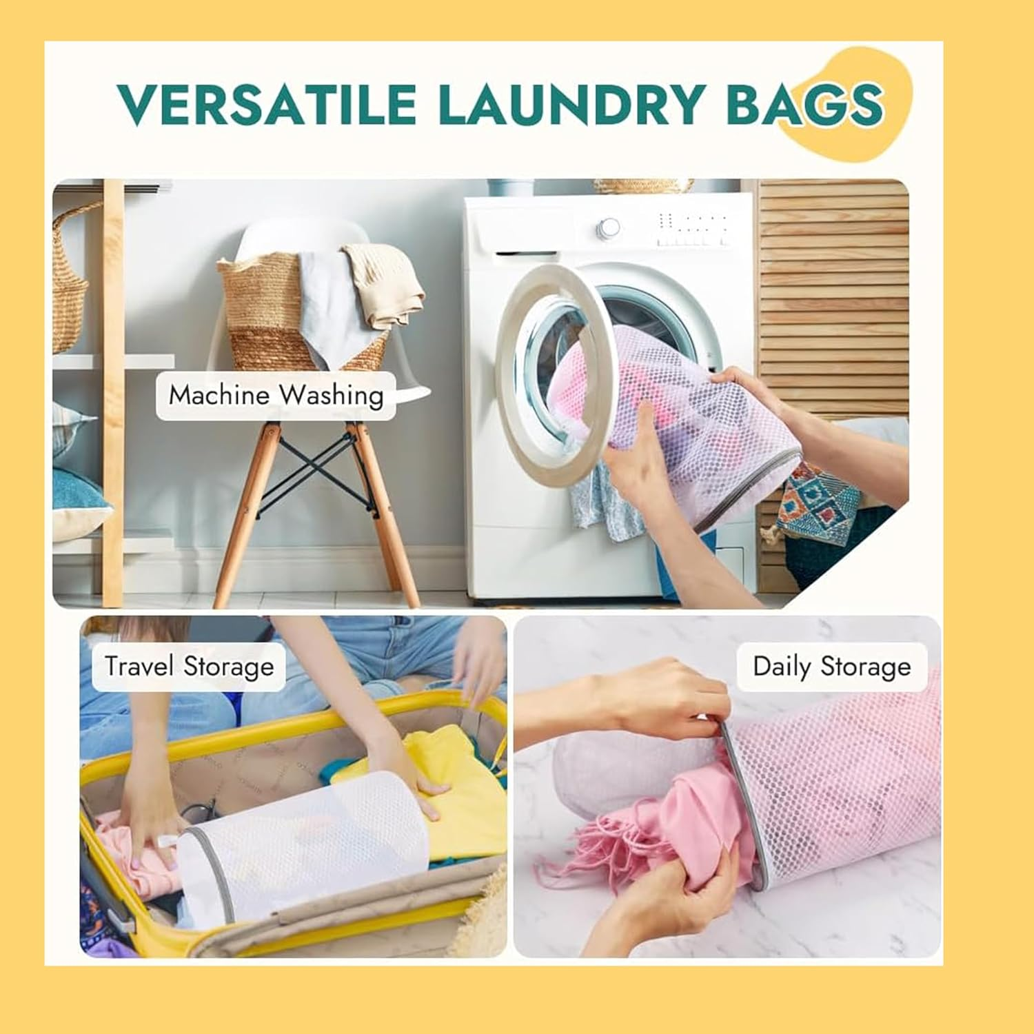 2Pcs Laundry Bags Mesh Wash Bags with Zipper,Shoes Wash Sack,Honeycomb Mesh Laundry Bags,Dryer Pouch for Sneakers, Tennis Shoes, Socks, Bra Lingeries, Travel (7.8 X 14 Inches) image number 6