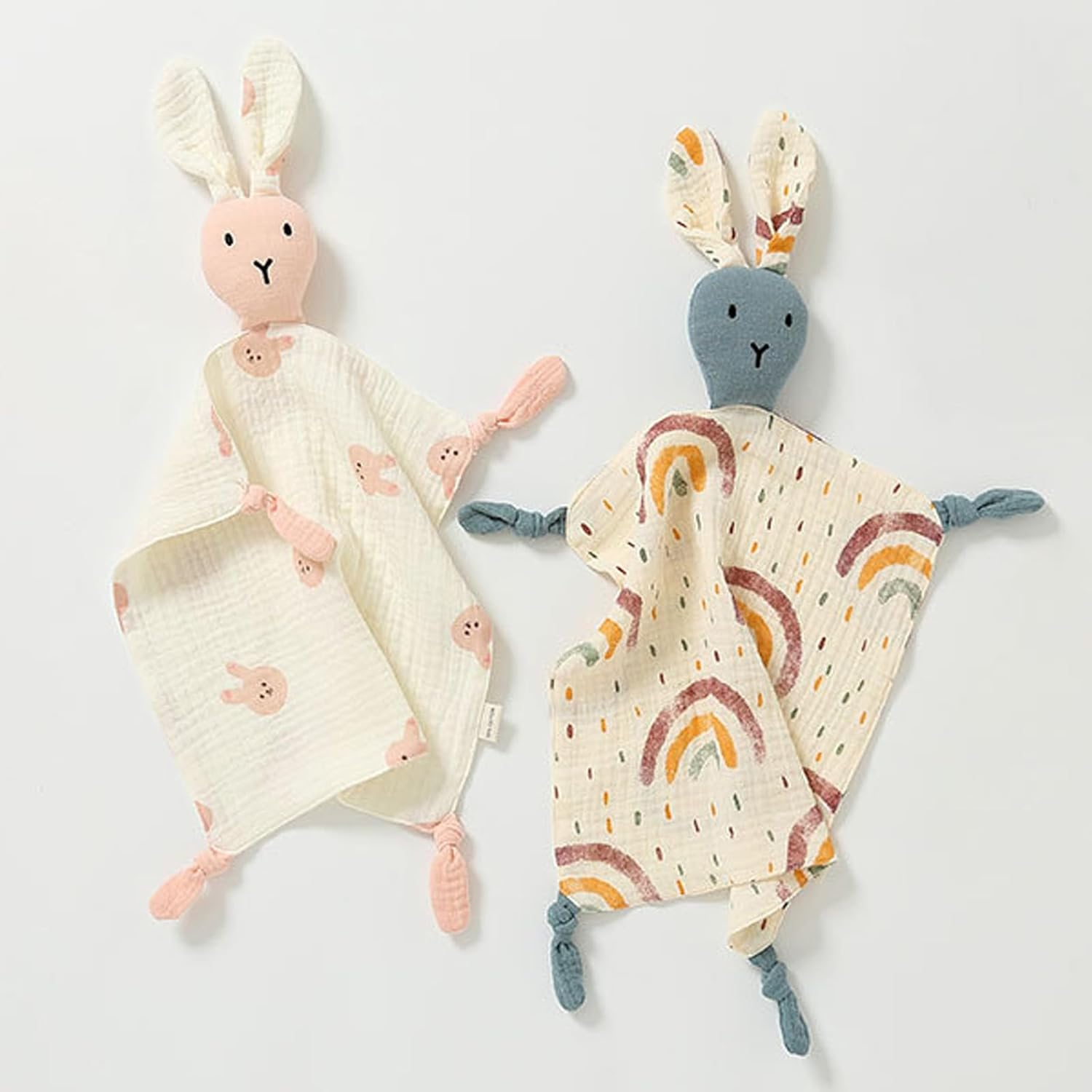 Lovey Blanket for Boys and Girls, Organic Cotton Muslin Security Blanket for Babies, Soft Breathable Lovie Soothing Towel for Newborn and Infant (Brick Red| Bunny) - Brown| Star  Moon image number 4