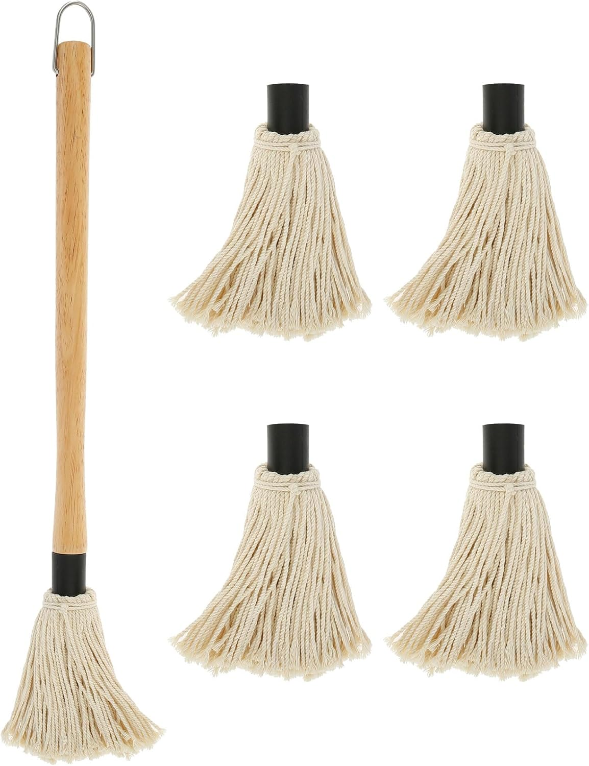 Grill Basting Mop with 4 Cotton Fibers Replacement Heads Barbecue Basting Brushes Wooden Long Handle Reusable Dishwasher Safe Basting Brush for BBQ Sauce Smoking Steak 18.3&times;5.3In image number 3