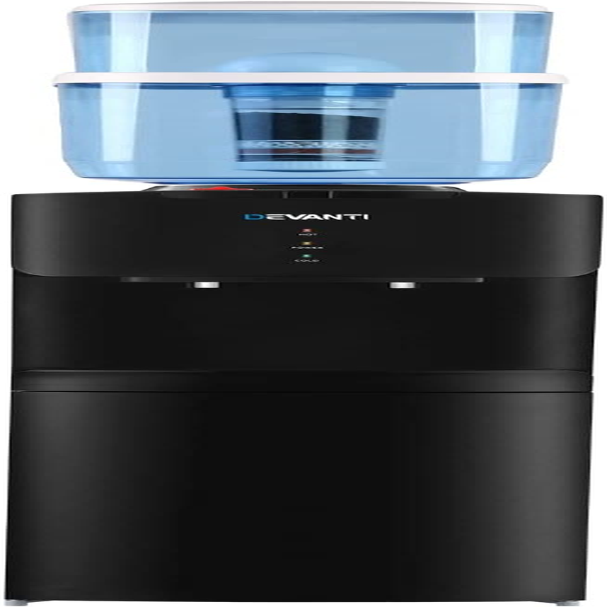 Devanti Water Dispenser Top Loading Cooler for Office Home Living Room Indoor, Portable Cold Hot Chiller Purifier 22L with Filter Bottle, Benchtop White 3 Temperature Settings