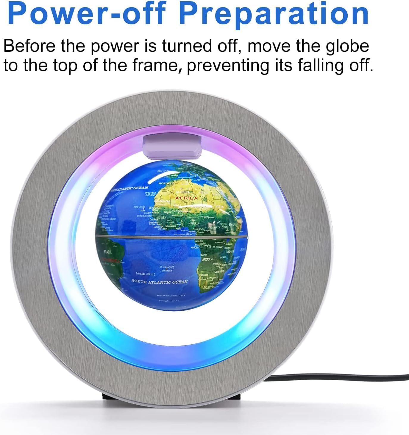 Flagest Magnetic Levitation Floating Globe - Levitating O Shape Globe with LED Lights for Educational Home Office Desk Decor - Birthday Holiday Party Chirstmas Gift (4Inches Globe), Blue 1, Medium