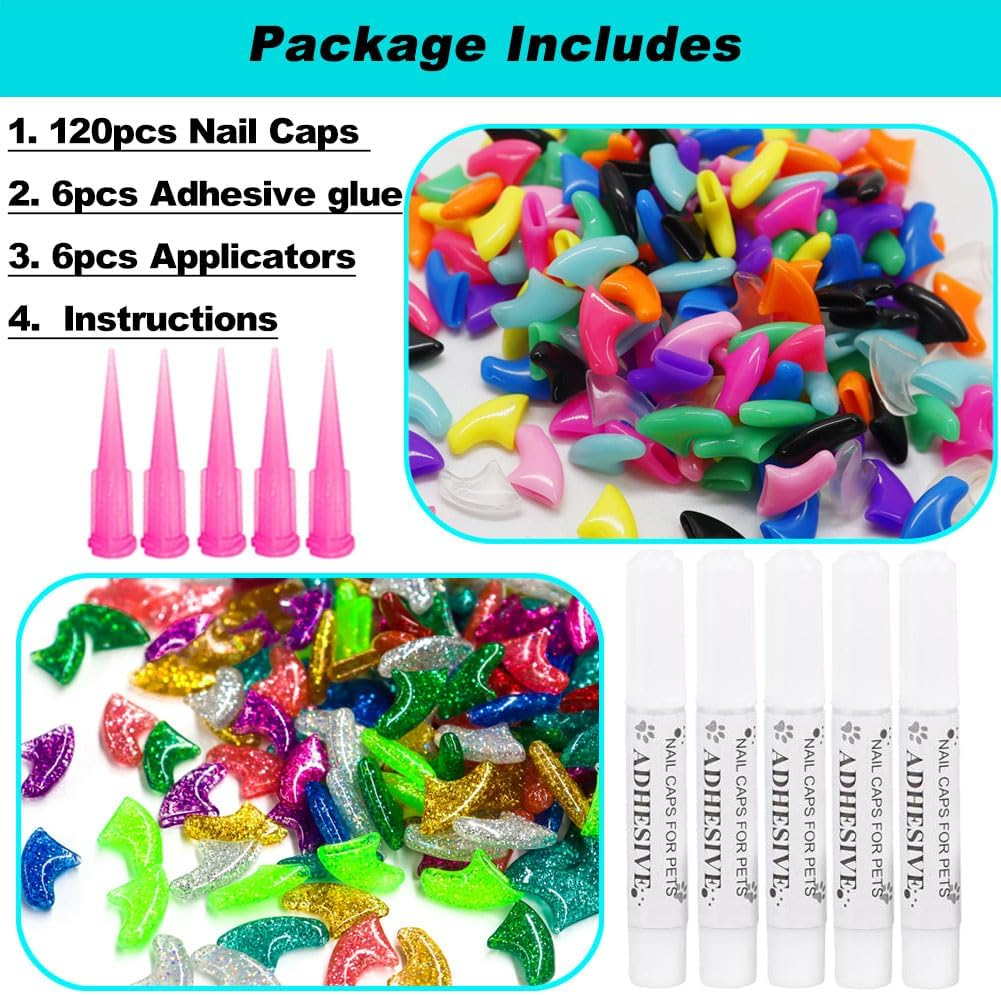 VICTHY 120Pcs Cat Nail Caps, Colorful Pet Cat Soft Claws Nail Covers for Cat Claws with Adhesive and Applicators Medium image number 3