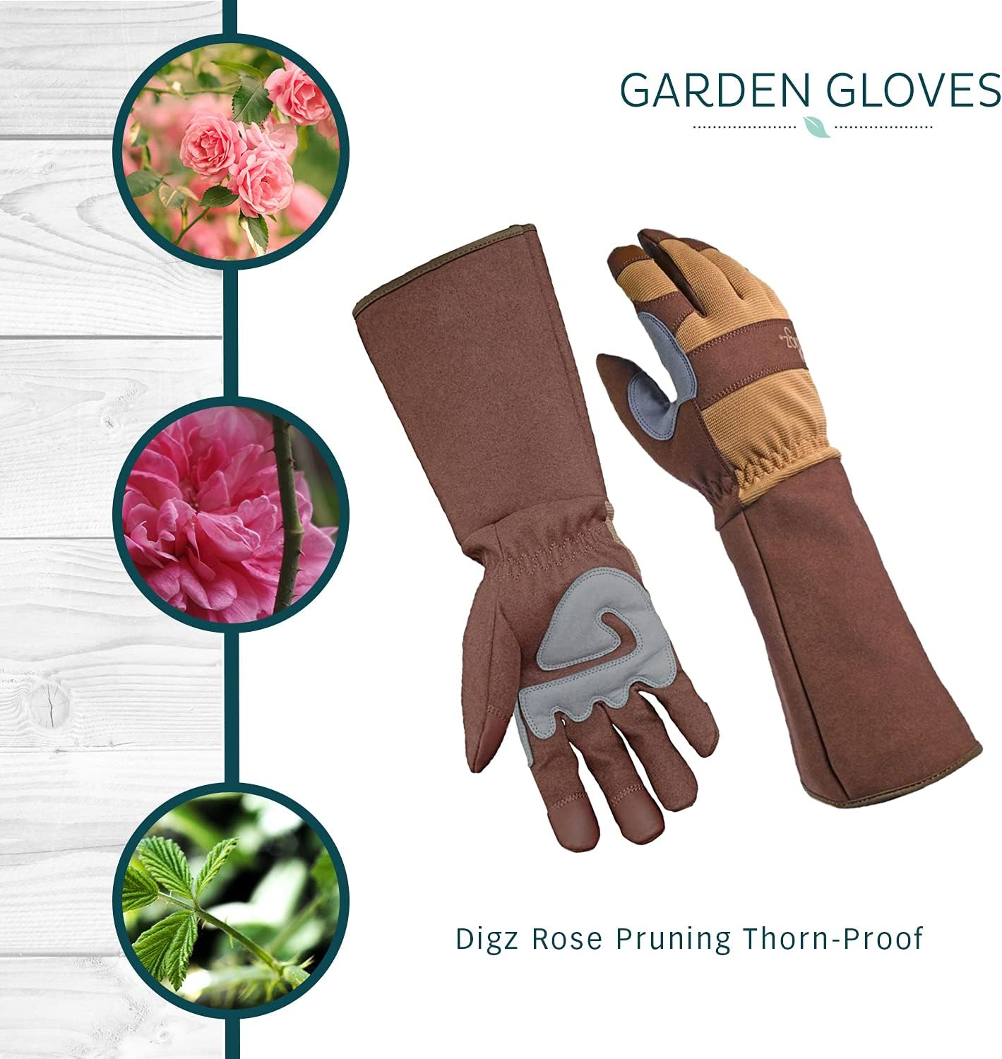 DIGZ 77203 Rose Pruning Thorn-Proof Gardening Gloves with Forearm Protection for Men and Women, Puncture Resistant Work Gloves, Tan/Brown, Large image number 2