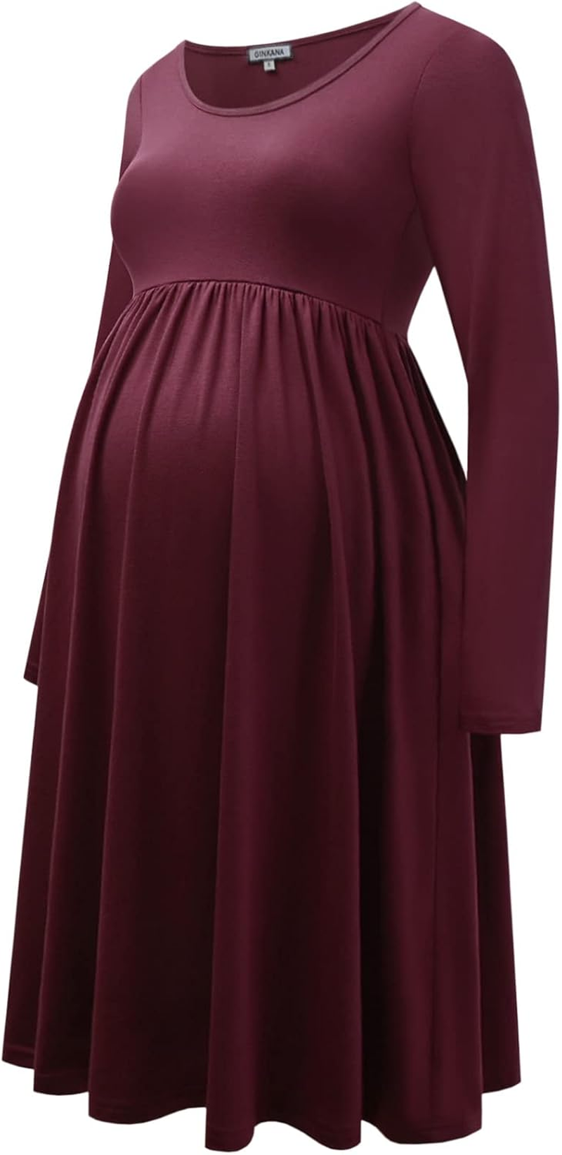 GINKANA Womens Maternity Sweater Dress Square Neck Long Sleeve Fall Casual Pregnancy Babydoll Knit Dresses with Pocket