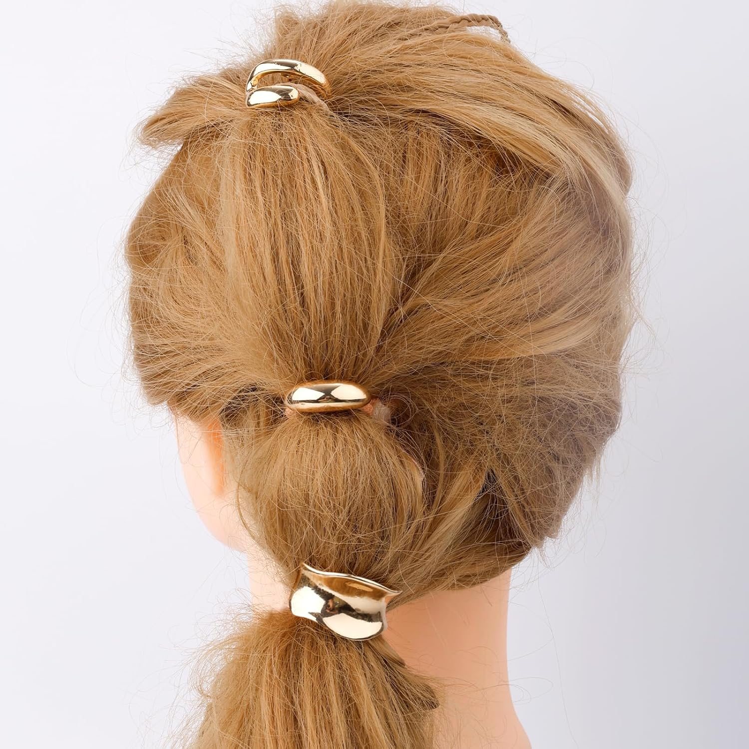 3Pcs Hair Clips Ponytail Clips Gold Alloy Fashion Hair Cuffs Tail Cover Cuff French Hair Clips Cuffs for Ponytail Accessories for Women and Girls image number 3