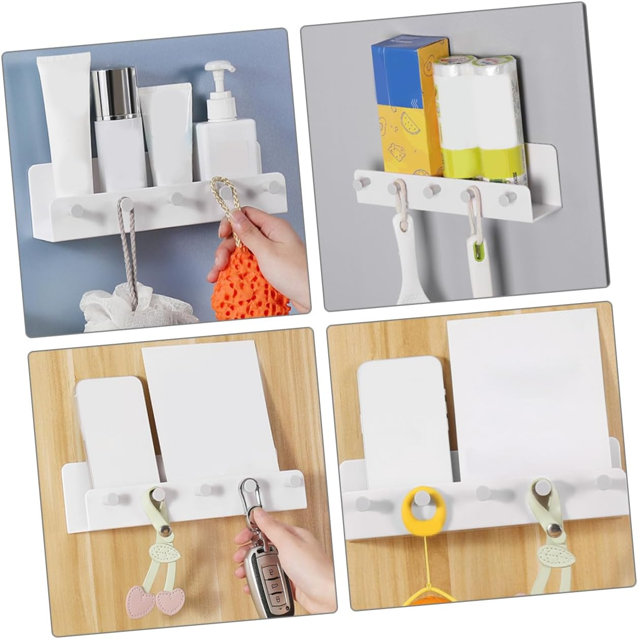 Ipetboom Wall Mounted Key Holder Multi-Function Hooks White Plastic Key Storage Rack Organizer for Entryway and Home Wall Hanging Storage image number 5