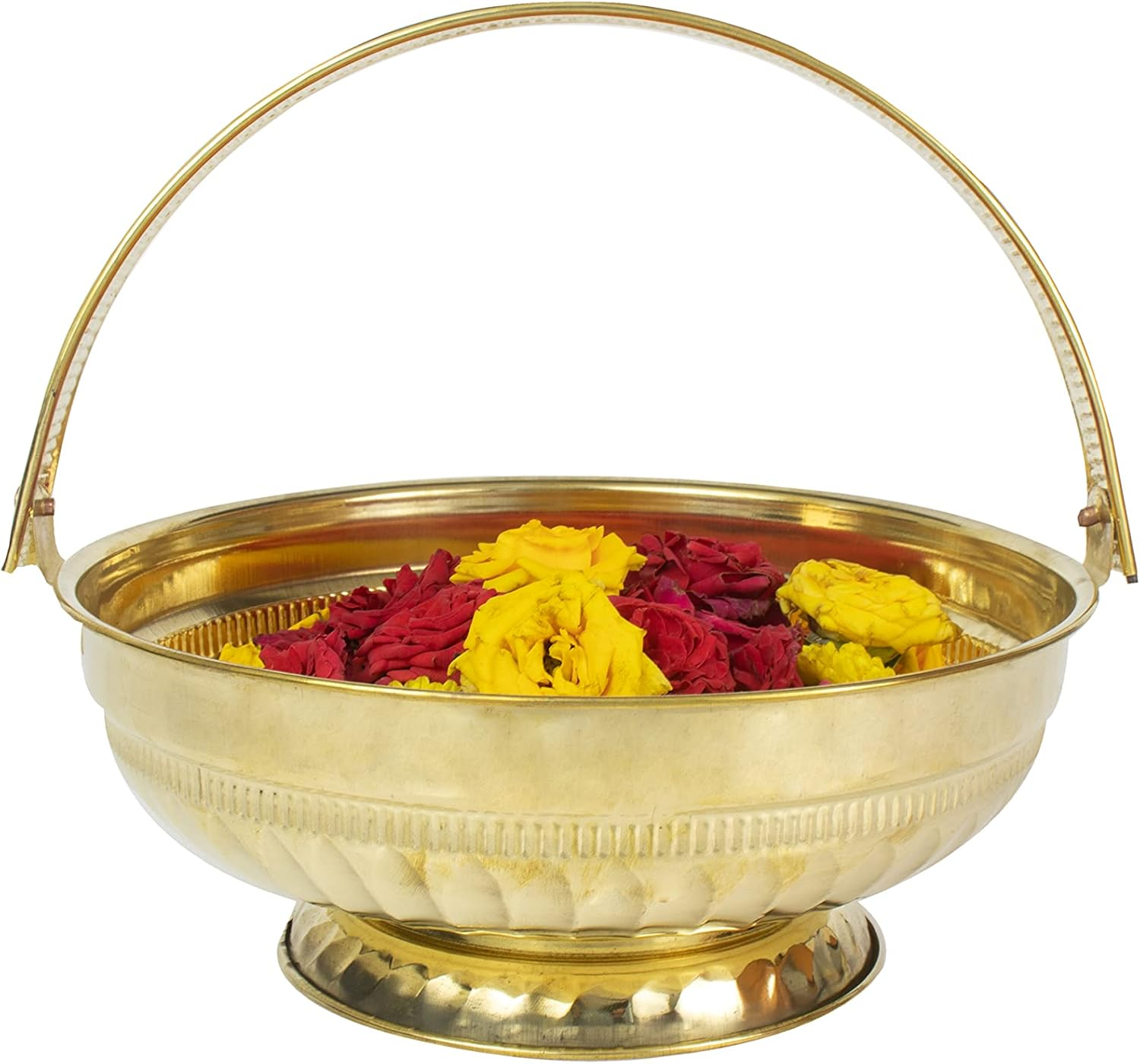 Traditional Handcrafted Lakshmi Brass Flower Basket for Pooja/Worship (Gold Leaf) image number 1