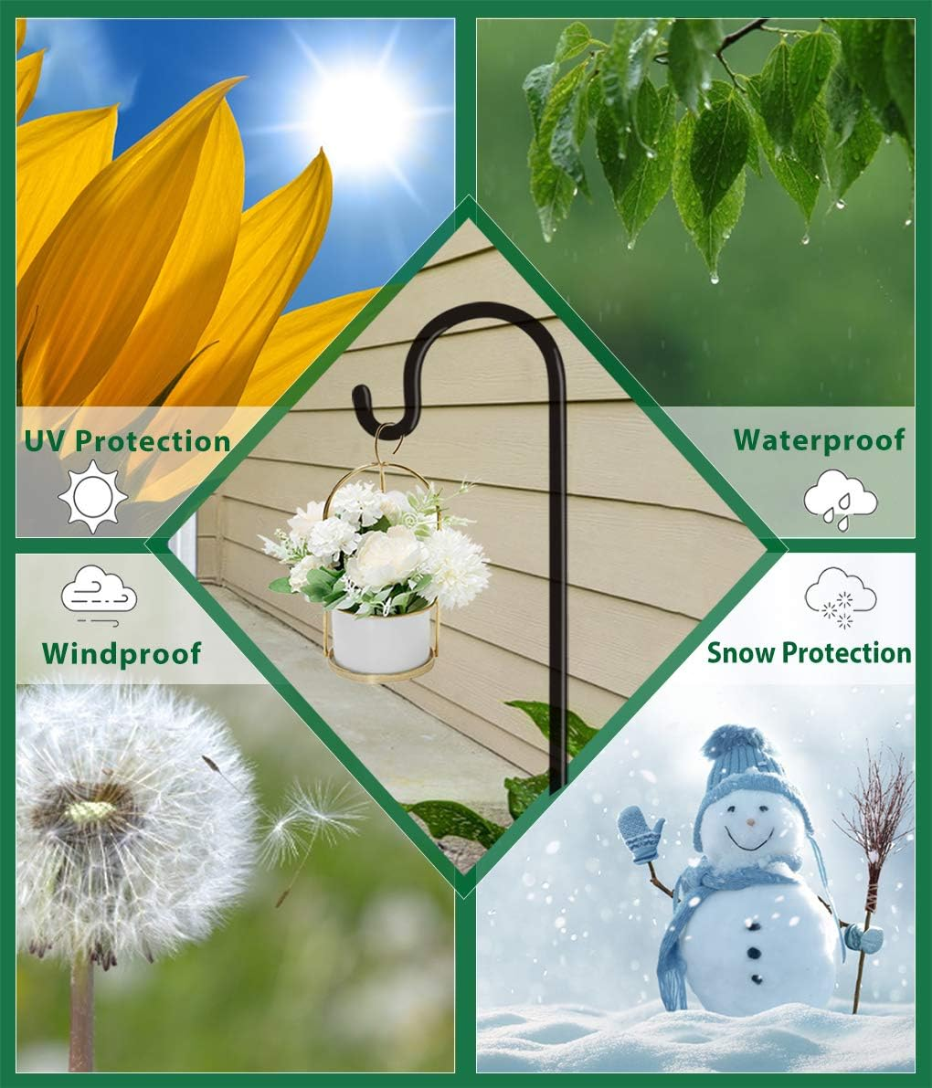 Artibear Adjustable Outdoor Shepherd Hook Stand with 5 Prong Base, 76 Inches Tall 3/5 in Thick, Shiny Black (1 Packs) image number 5