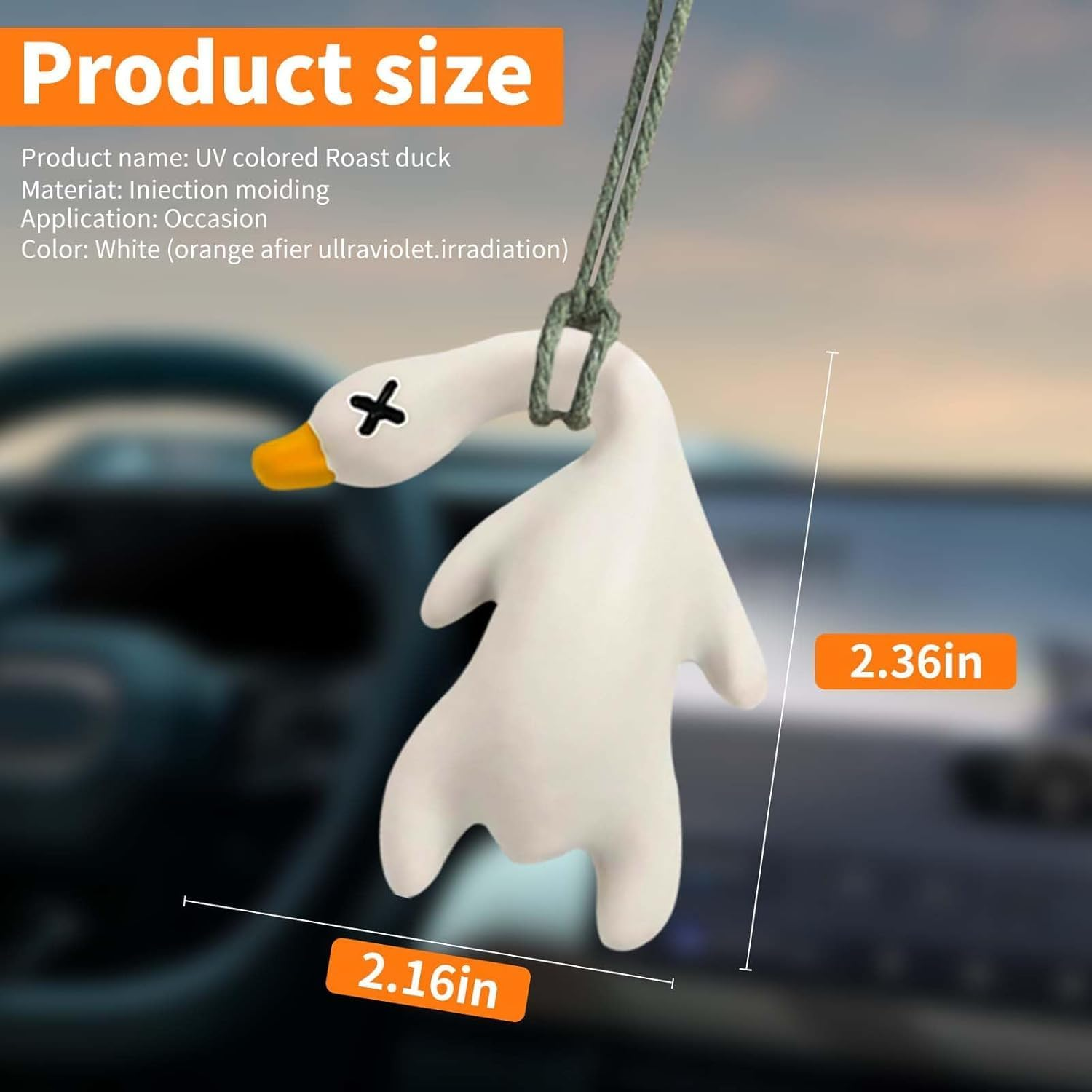 Duck Car Accessories 12-Pack - UV Color Changing Roast Duck Shape Pendant with Temperature Reminder, Fun Sunscreen Tester for Car Mirror, Bicycle, Indoor & Outdoor Decoration image number 4