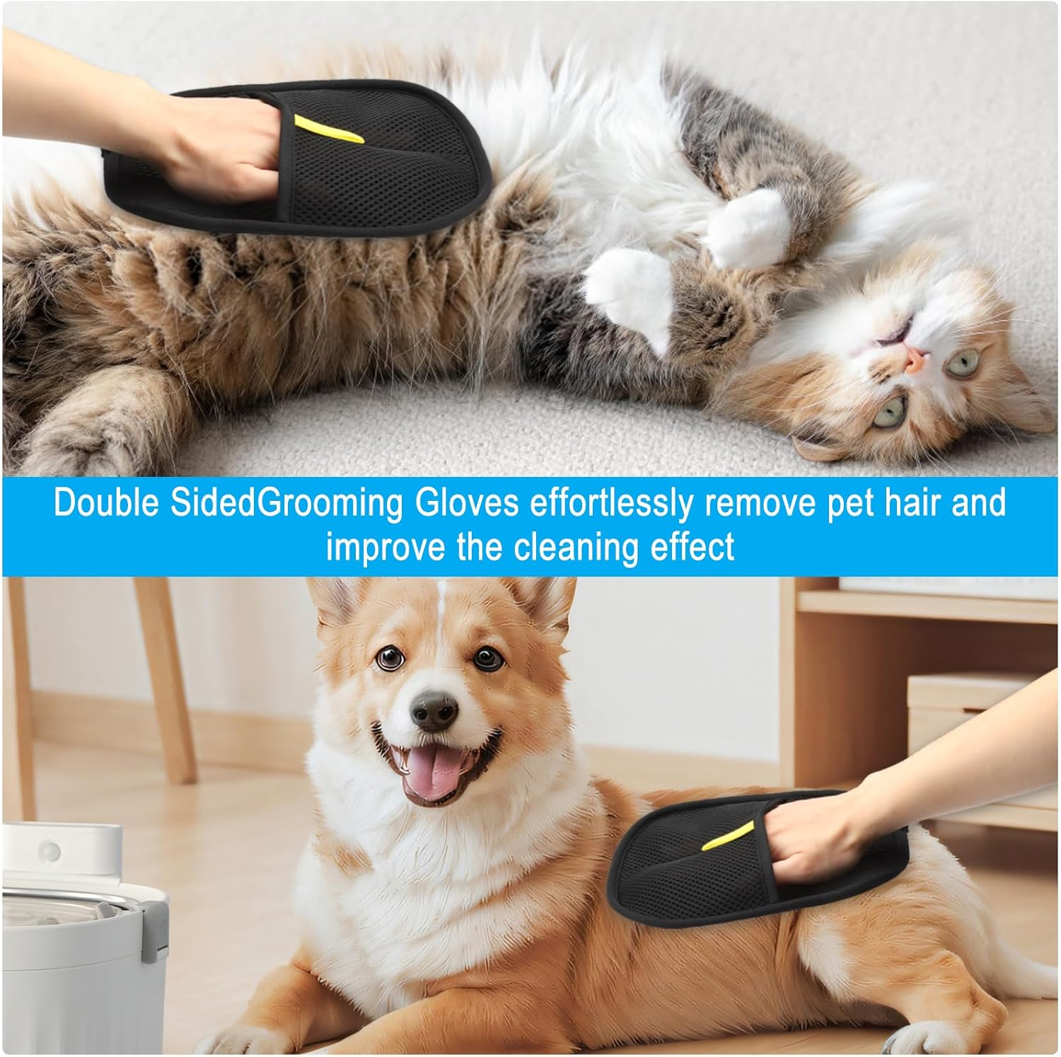 APOMOONS Pack of 2 Double Sided Pet Grooming Gloves, Anti-Static Gloves for Cats and Dogs, Reusable Gloves for Pet Hair Removal, Washing, Hair Removal, Grooming image number 3