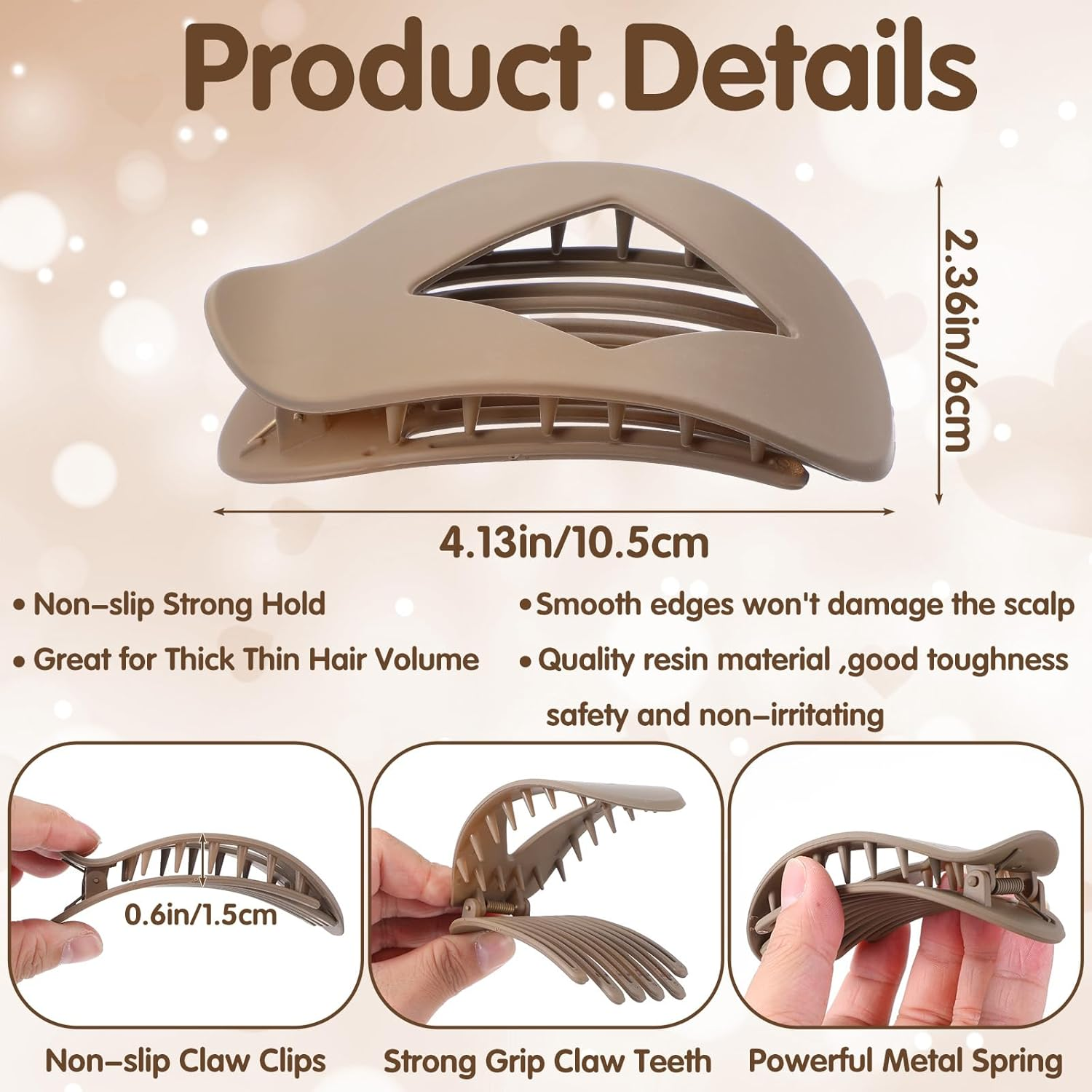 Hecla 4Pcs French Flat Hair Clips Matt Curved Hair Clips with Duck Bill Secure Strong Hold Claw Clips for Lying down Non-Slip Claw Clip Duckbill Accessories Halloween