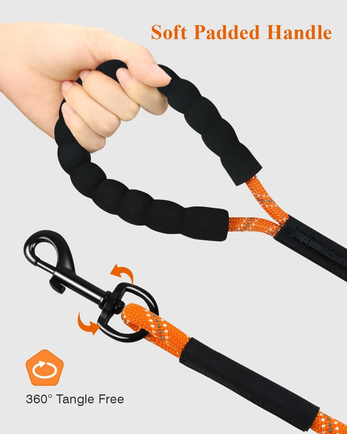 30FT Dog Leash with Training Clicker &ndash; Recall Dog Lead for Training, Walking, Camping &ndash; Durable Nylon with Padded Handle, Reflective Stitching, for Small, Medium & Large Dogs (Orange, 30FT)